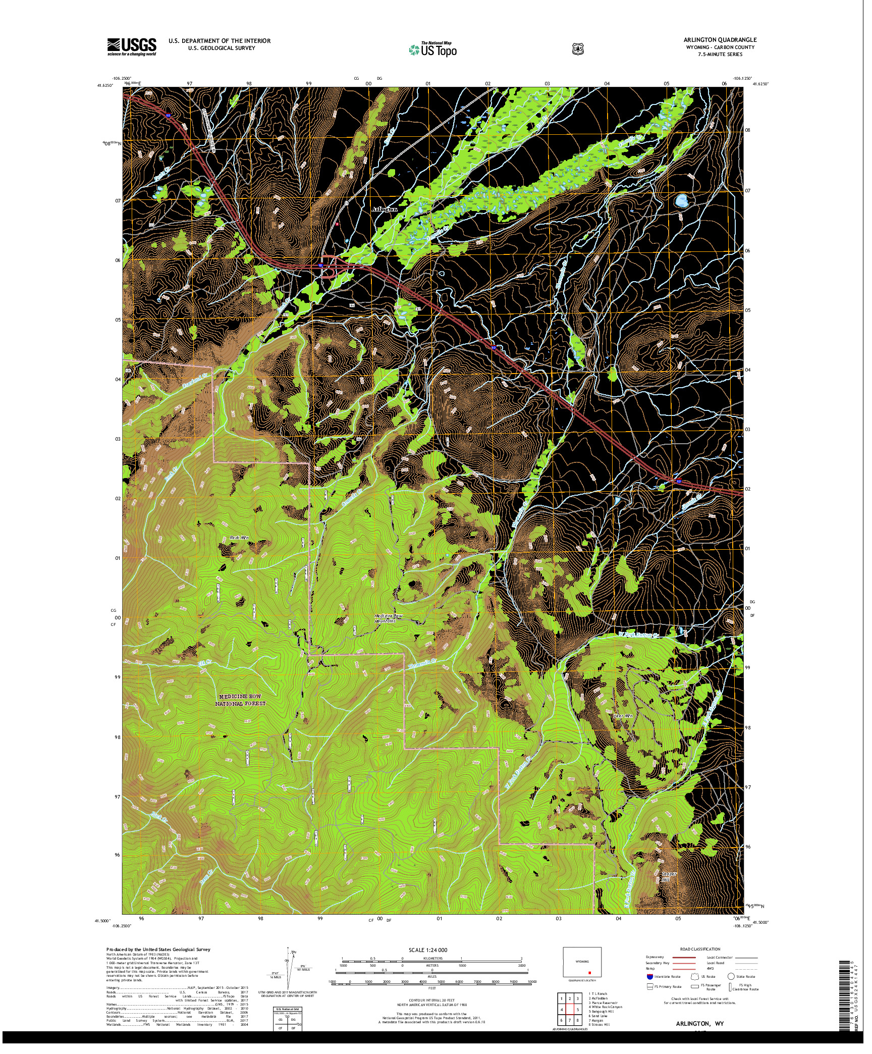 USGS US TOPO 7.5-MINUTE MAP FOR ARLINGTON, WY 2017