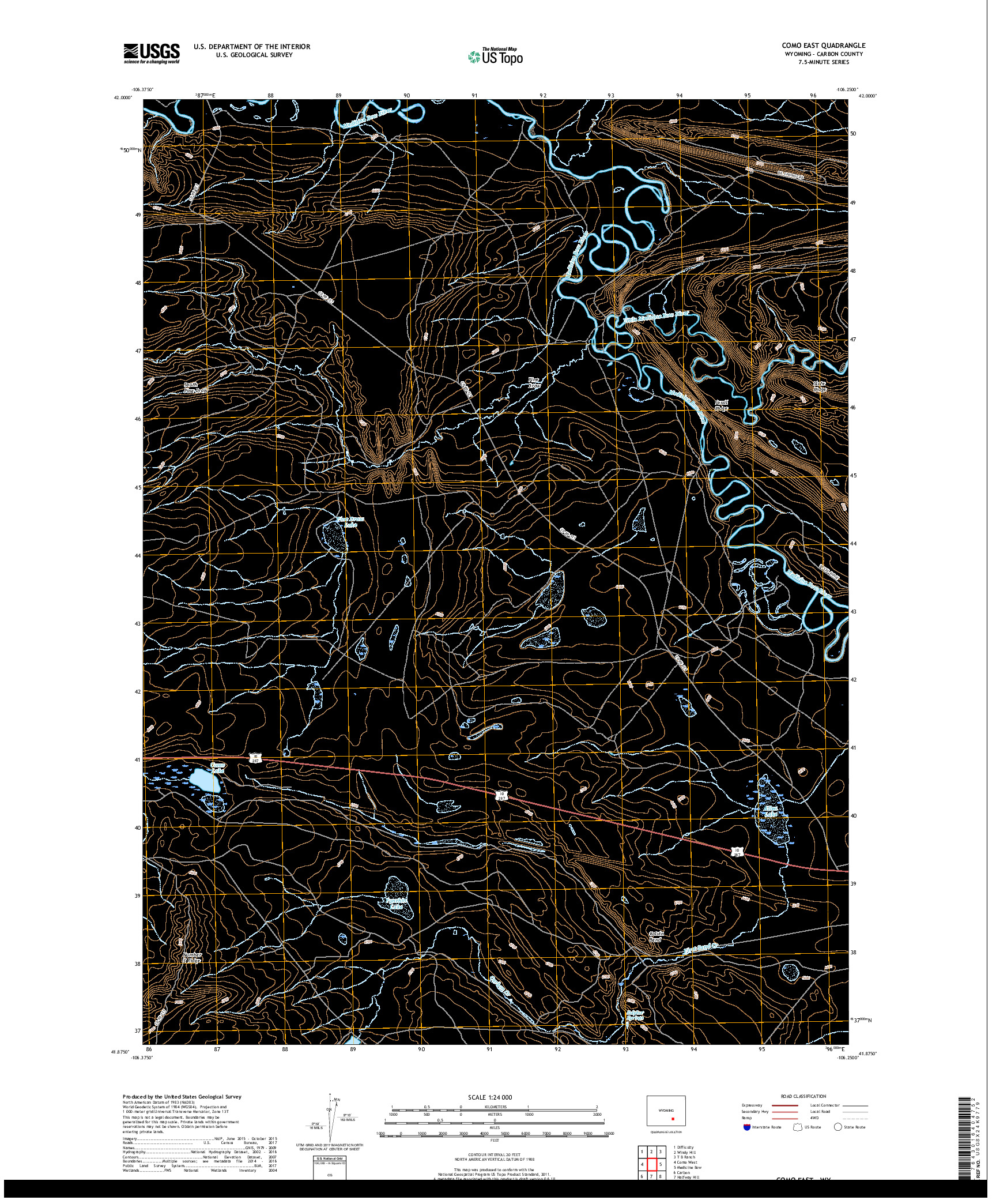 USGS US TOPO 7.5-MINUTE MAP FOR COMO EAST, WY 2017