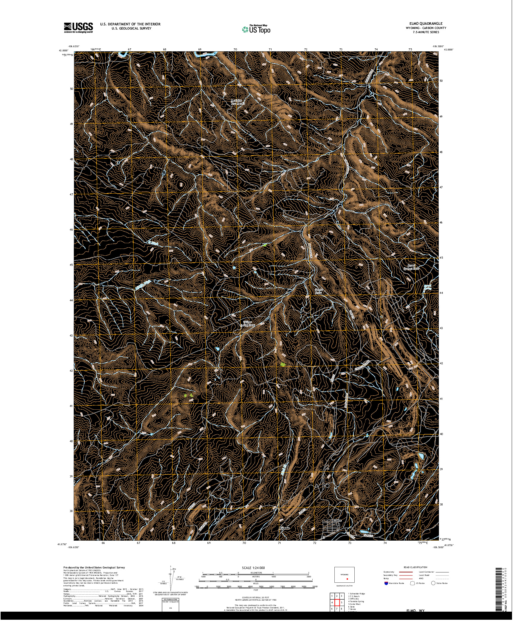 USGS US TOPO 7.5-MINUTE MAP FOR ELMO, WY 2017