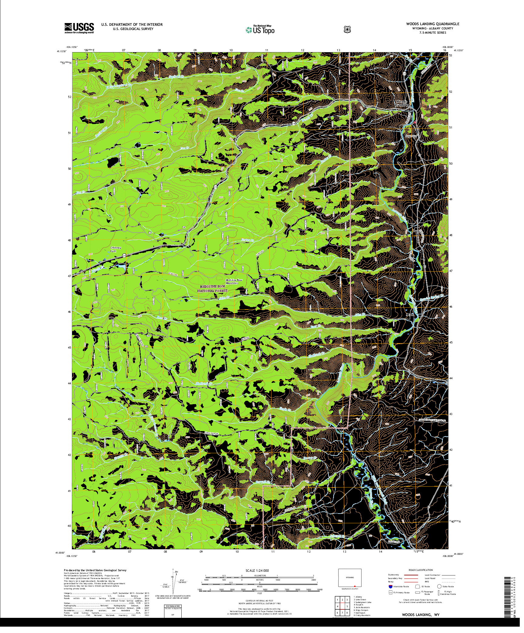 USGS US TOPO 7.5-MINUTE MAP FOR WOODS LANDING, WY 2017