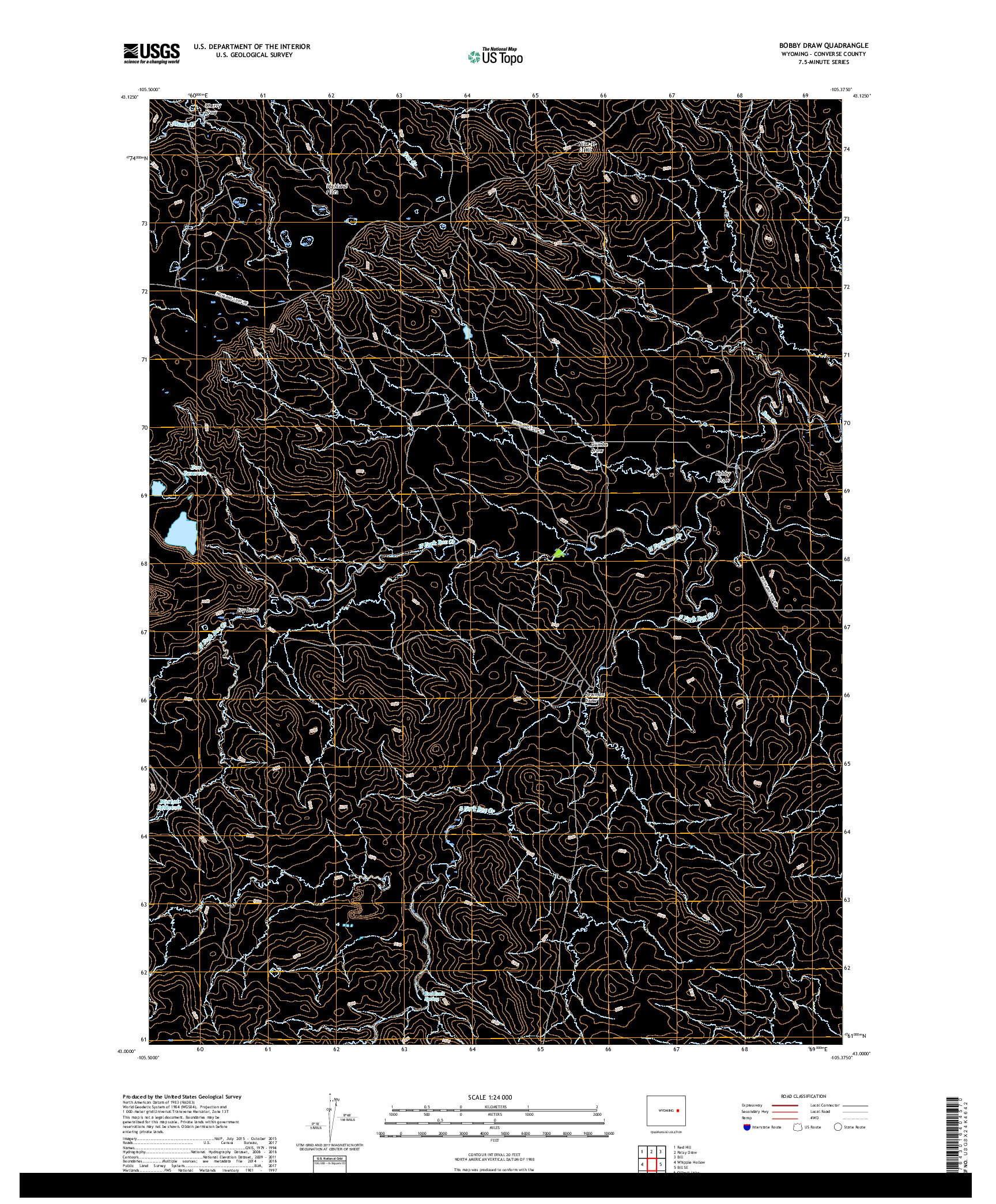 USGS US TOPO 7.5-MINUTE MAP FOR BOBBY DRAW, WY 2017