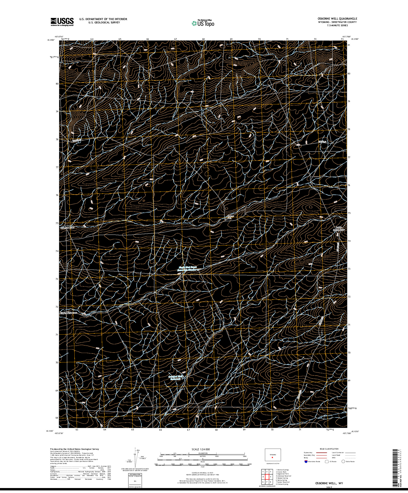 USGS US TOPO 7.5-MINUTE MAP FOR OSBORNE WELL, WY 2017