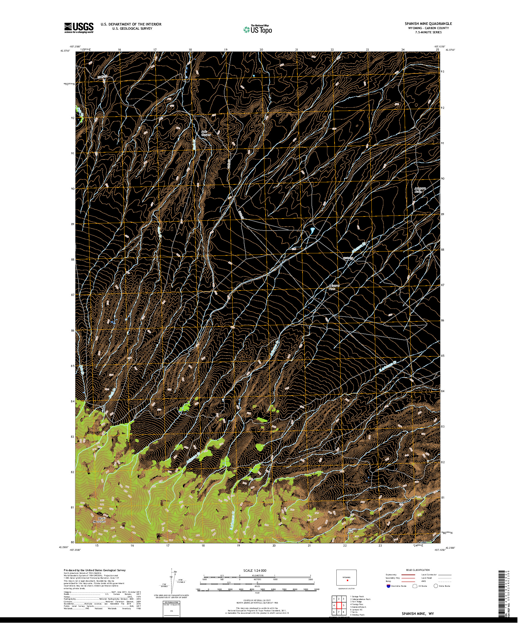 USGS US TOPO 7.5-MINUTE MAP FOR SPANISH MINE, WY 2017