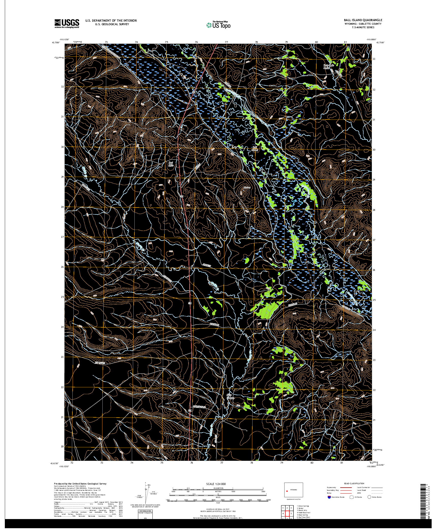 USGS US TOPO 7.5-MINUTE MAP FOR BALL ISLAND, WY 2017