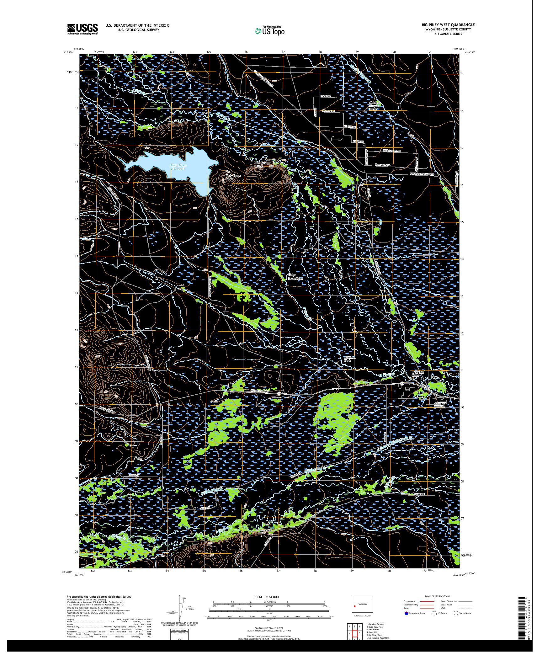 USGS US TOPO 7.5-MINUTE MAP FOR BIG PINEY WEST, WY 2017