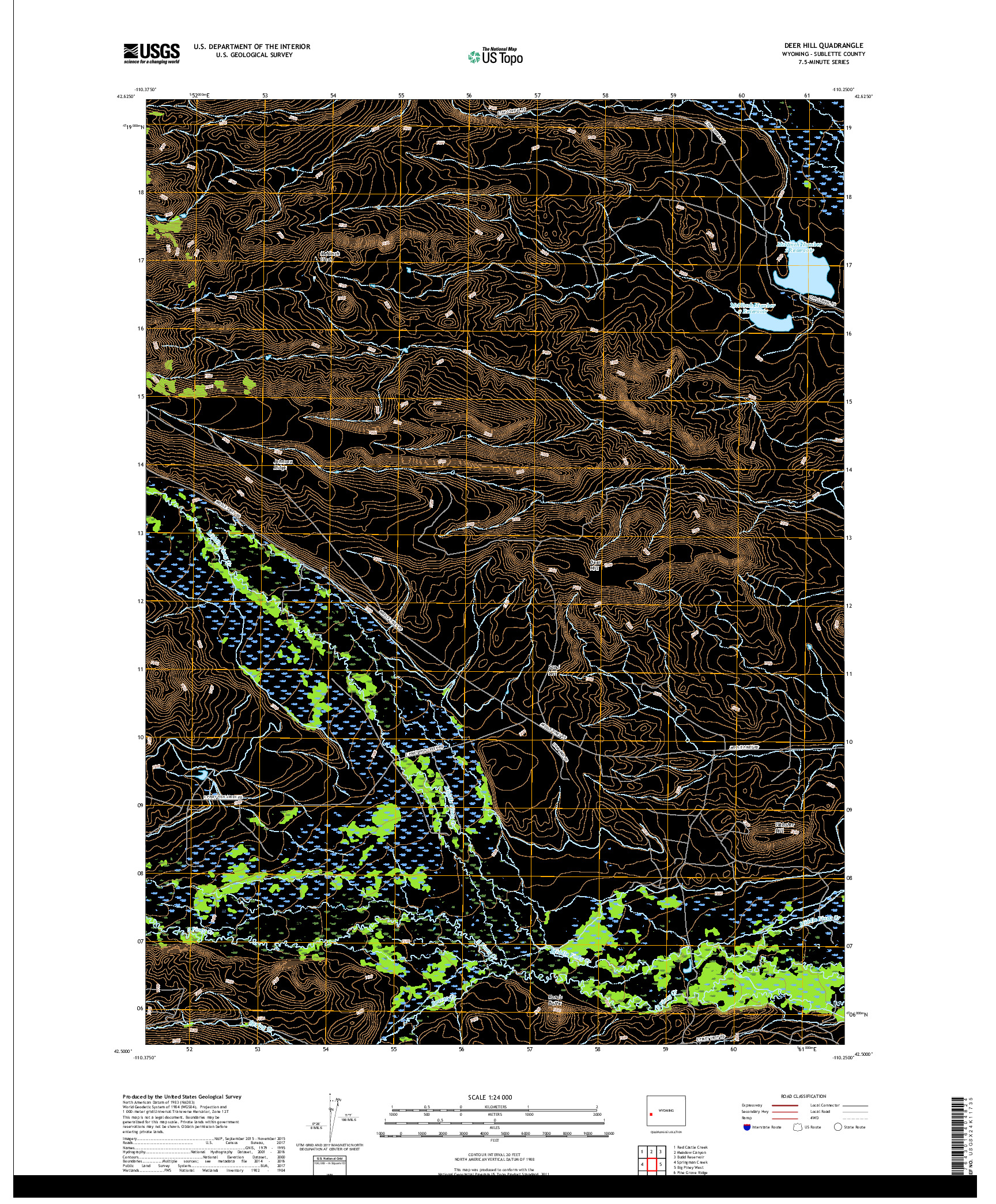 USGS US TOPO 7.5-MINUTE MAP FOR DEER HILL, WY 2017