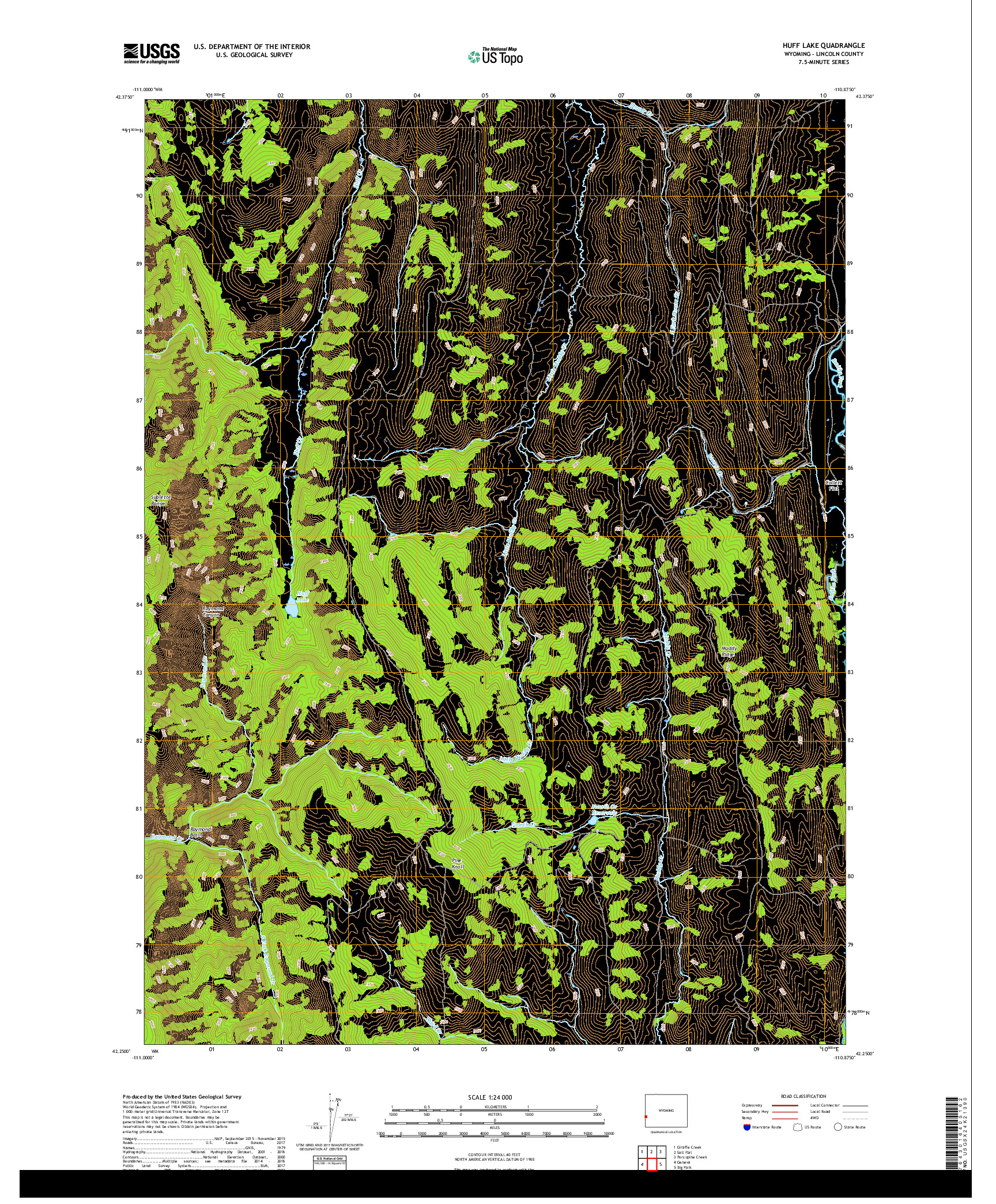 USGS US TOPO 7.5-MINUTE MAP FOR HUFF LAKE, WY 2017