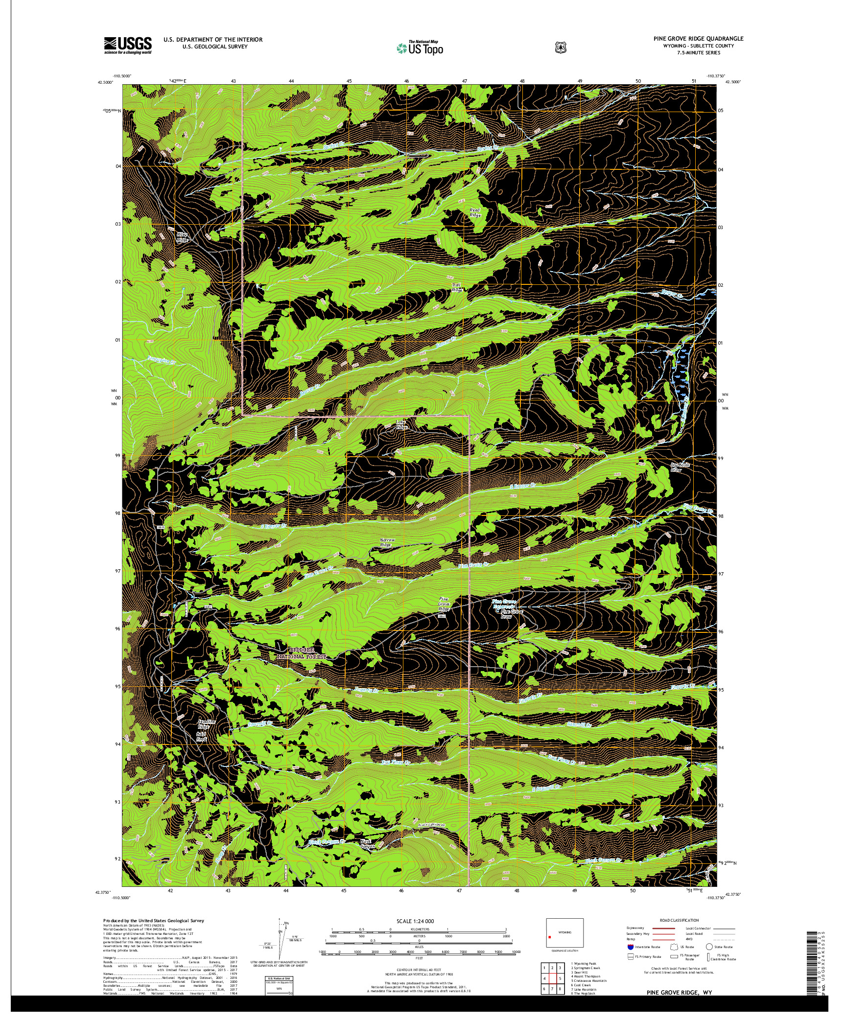 USGS US TOPO 7.5-MINUTE MAP FOR PINE GROVE RIDGE, WY 2017