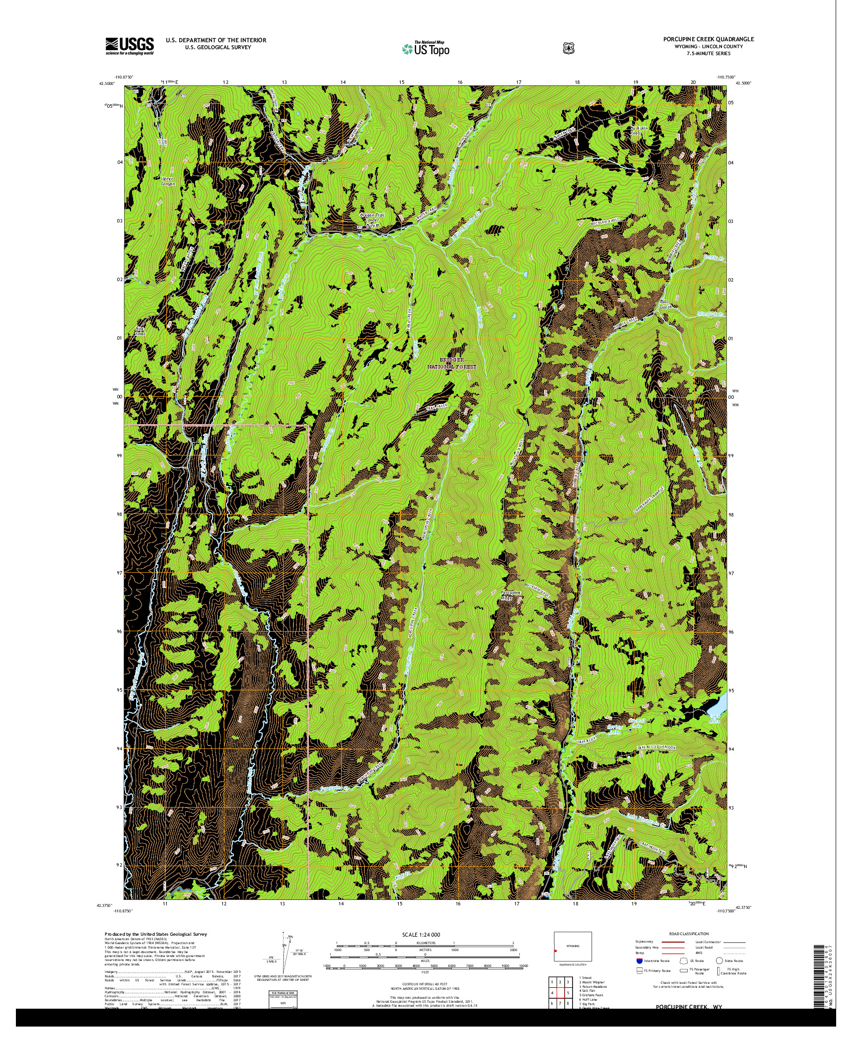 USGS US TOPO 7.5-MINUTE MAP FOR PORCUPINE CREEK, WY 2017