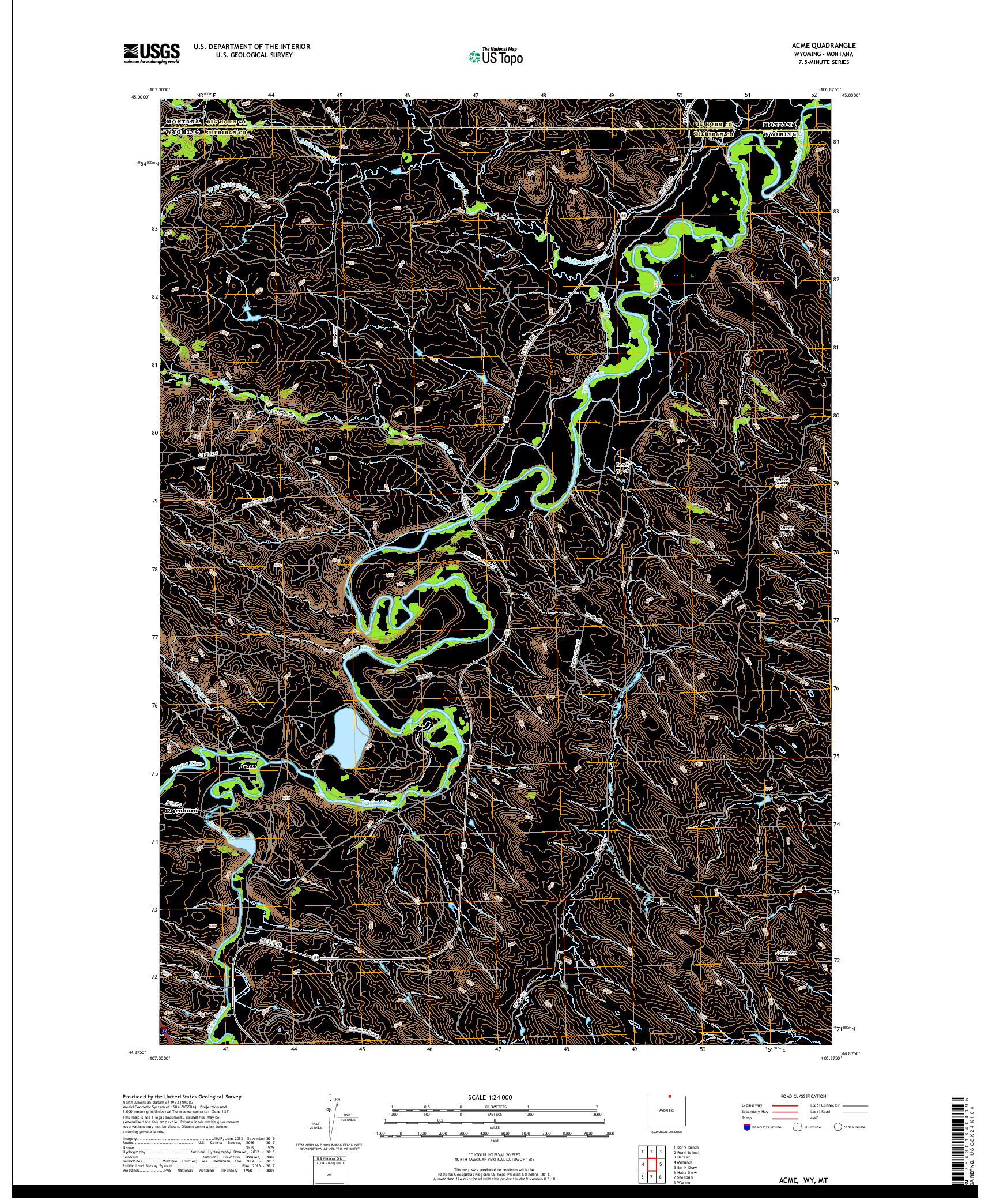 USGS US TOPO 7.5-MINUTE MAP FOR ACME, WY,MT 2017