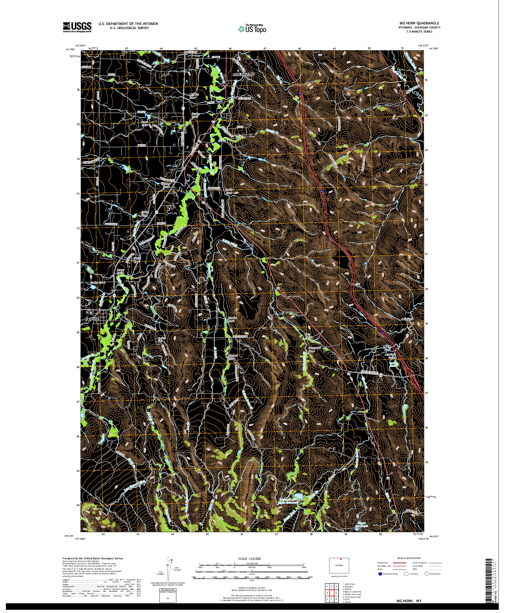USGS US TOPO 7.5-MINUTE MAP FOR BIG HORN, WY 2017