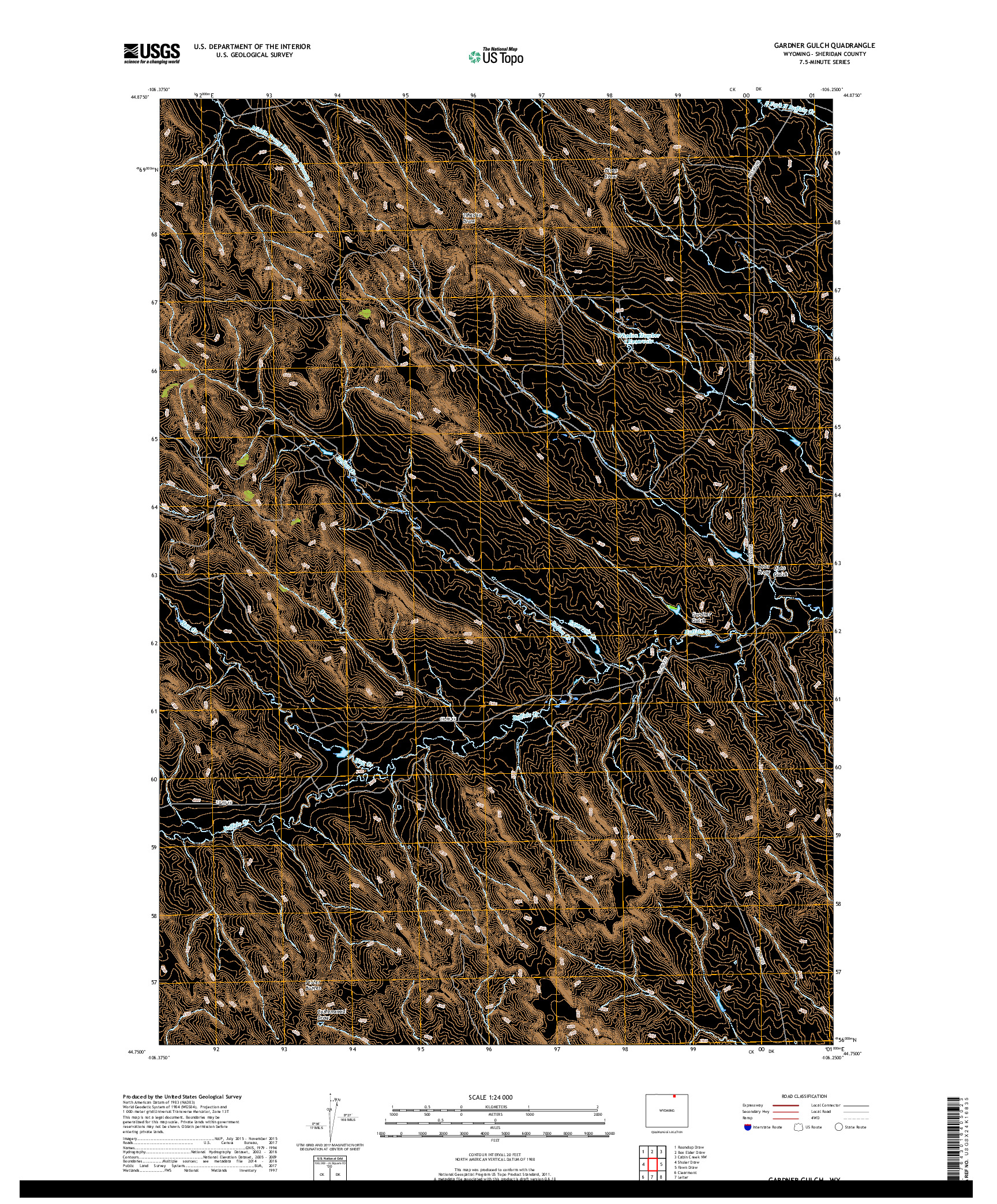 USGS US TOPO 7.5-MINUTE MAP FOR GARDNER GULCH, WY 2017