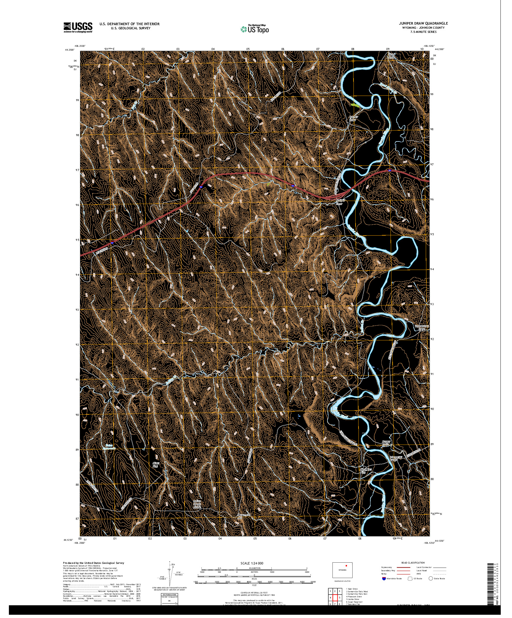 USGS US TOPO 7.5-MINUTE MAP FOR JUNIPER DRAW, WY 2017