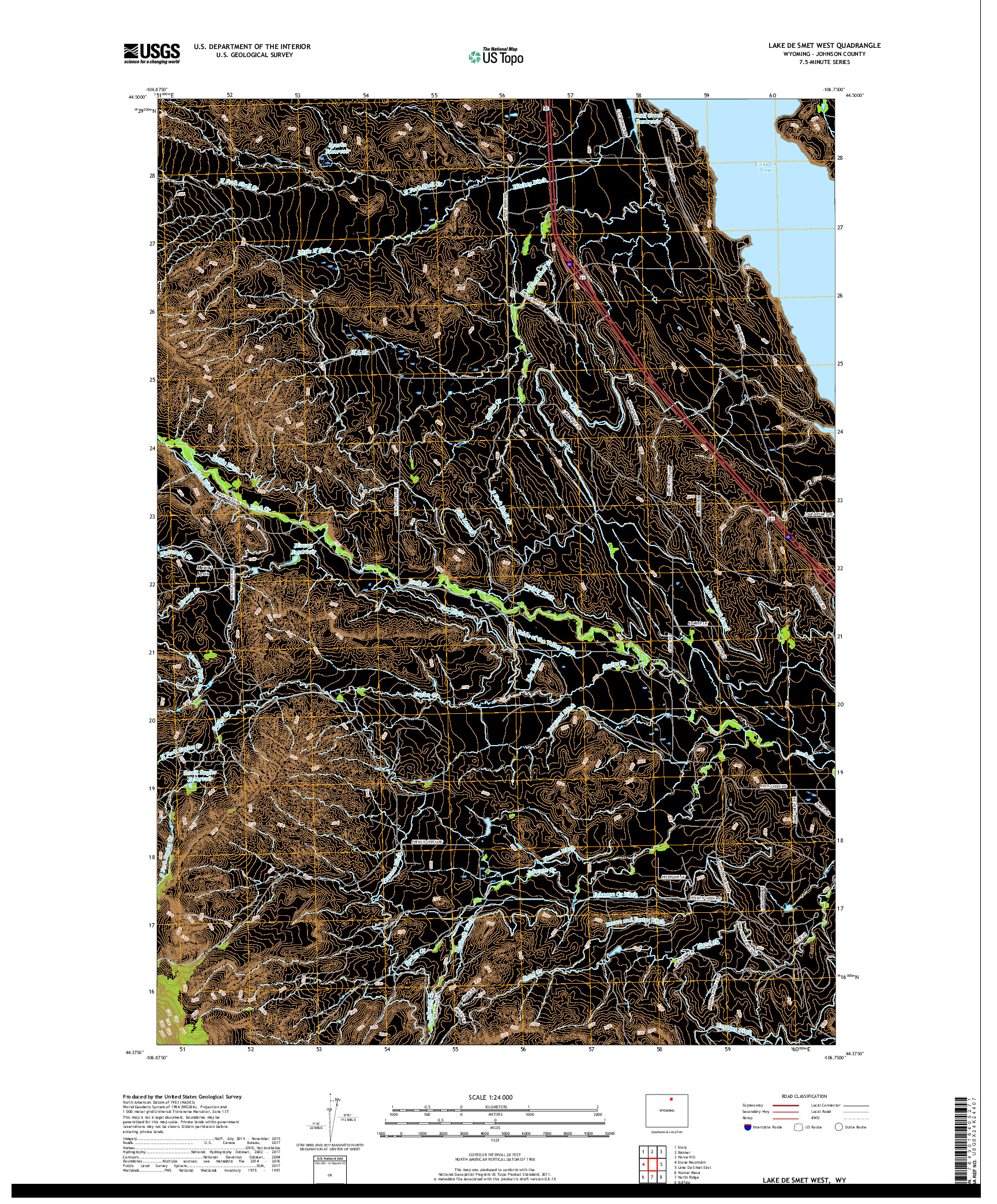 USGS US TOPO 7.5-MINUTE MAP FOR LAKE DE SMET WEST, WY 2017