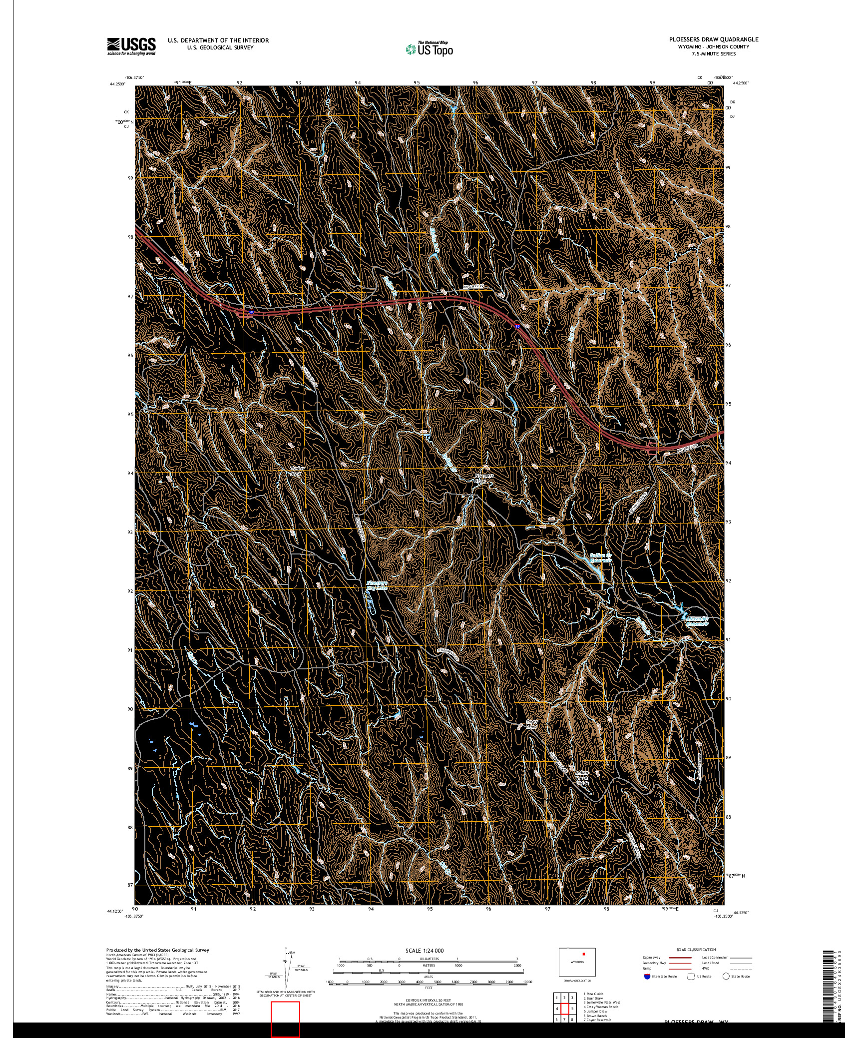 USGS US TOPO 7.5-MINUTE MAP FOR PLOESSERS DRAW, WY 2017