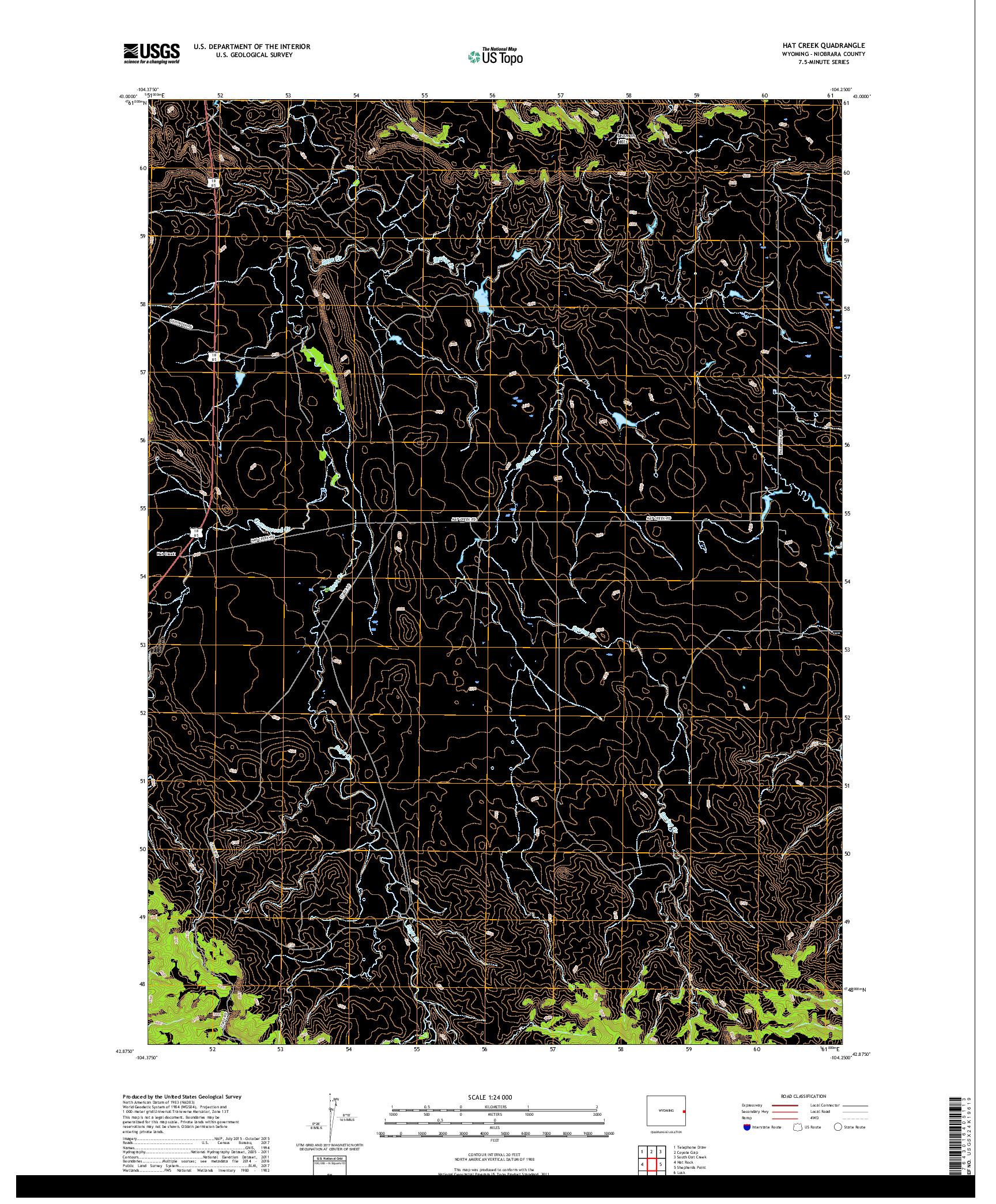 USGS US TOPO 7.5-MINUTE MAP FOR HAT CREEK, WY 2017