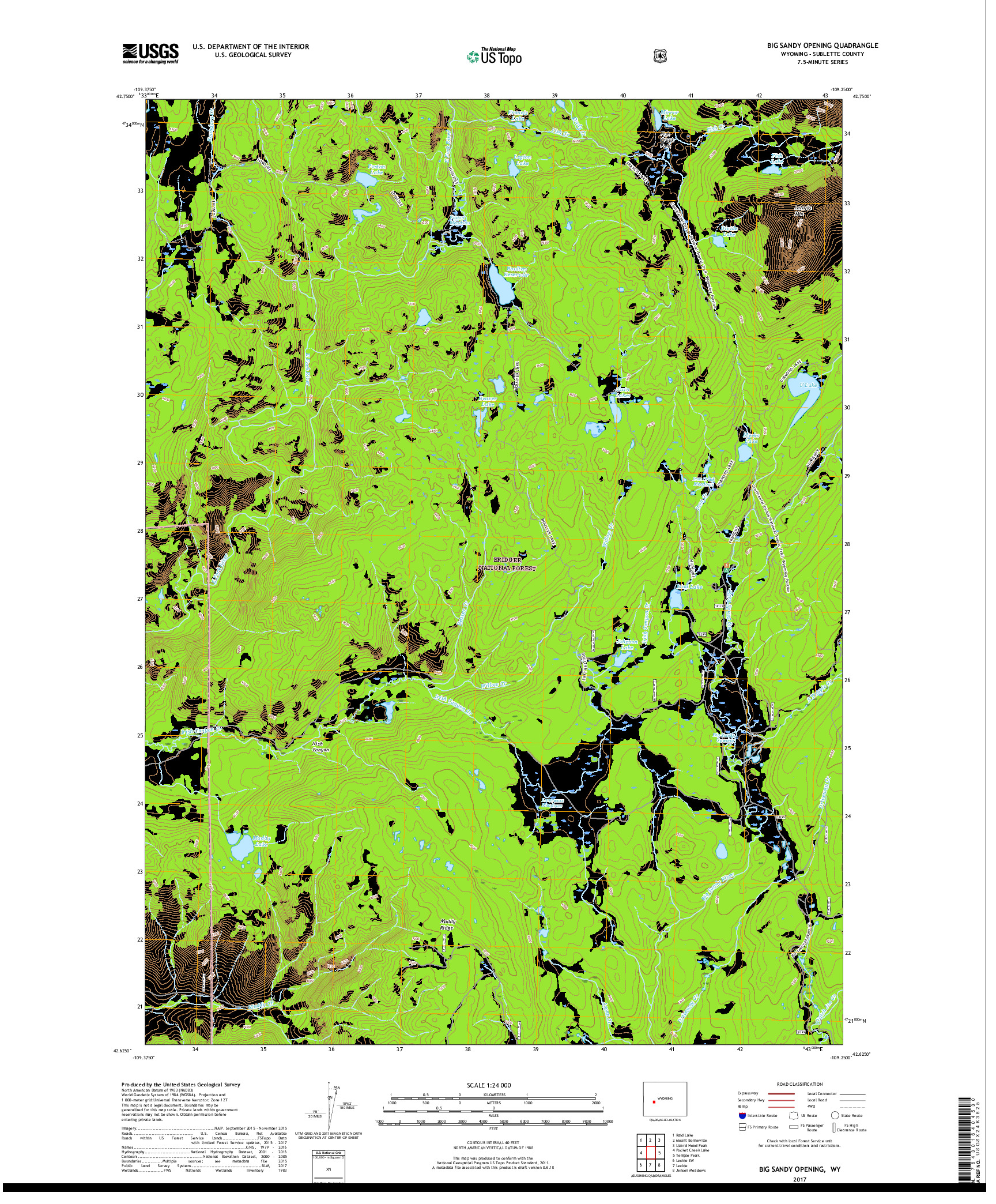 USGS US TOPO 7.5-MINUTE MAP FOR BIG SANDY OPENING, WY 2017