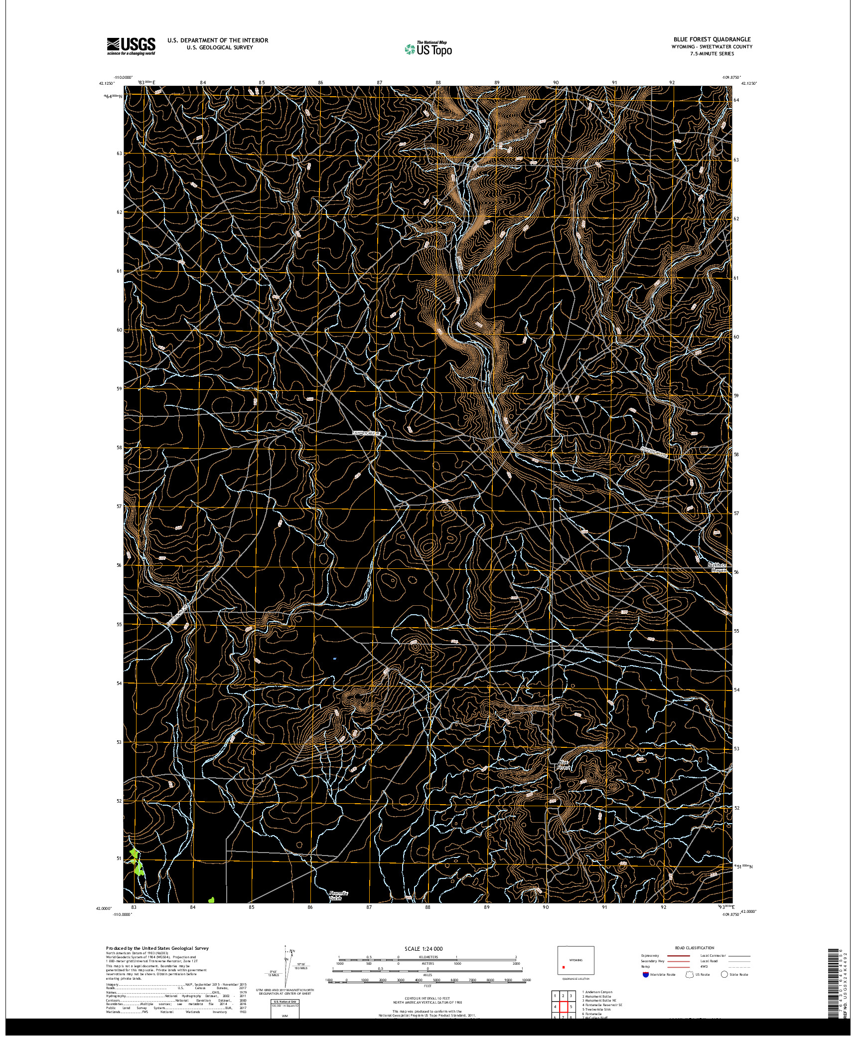 USGS US TOPO 7.5-MINUTE MAP FOR BLUE FOREST, WY 2017