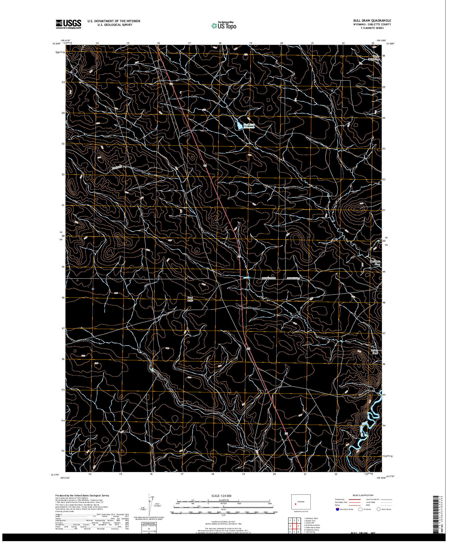 USGS US TOPO 7.5-MINUTE MAP FOR BULL DRAW, WY 2017