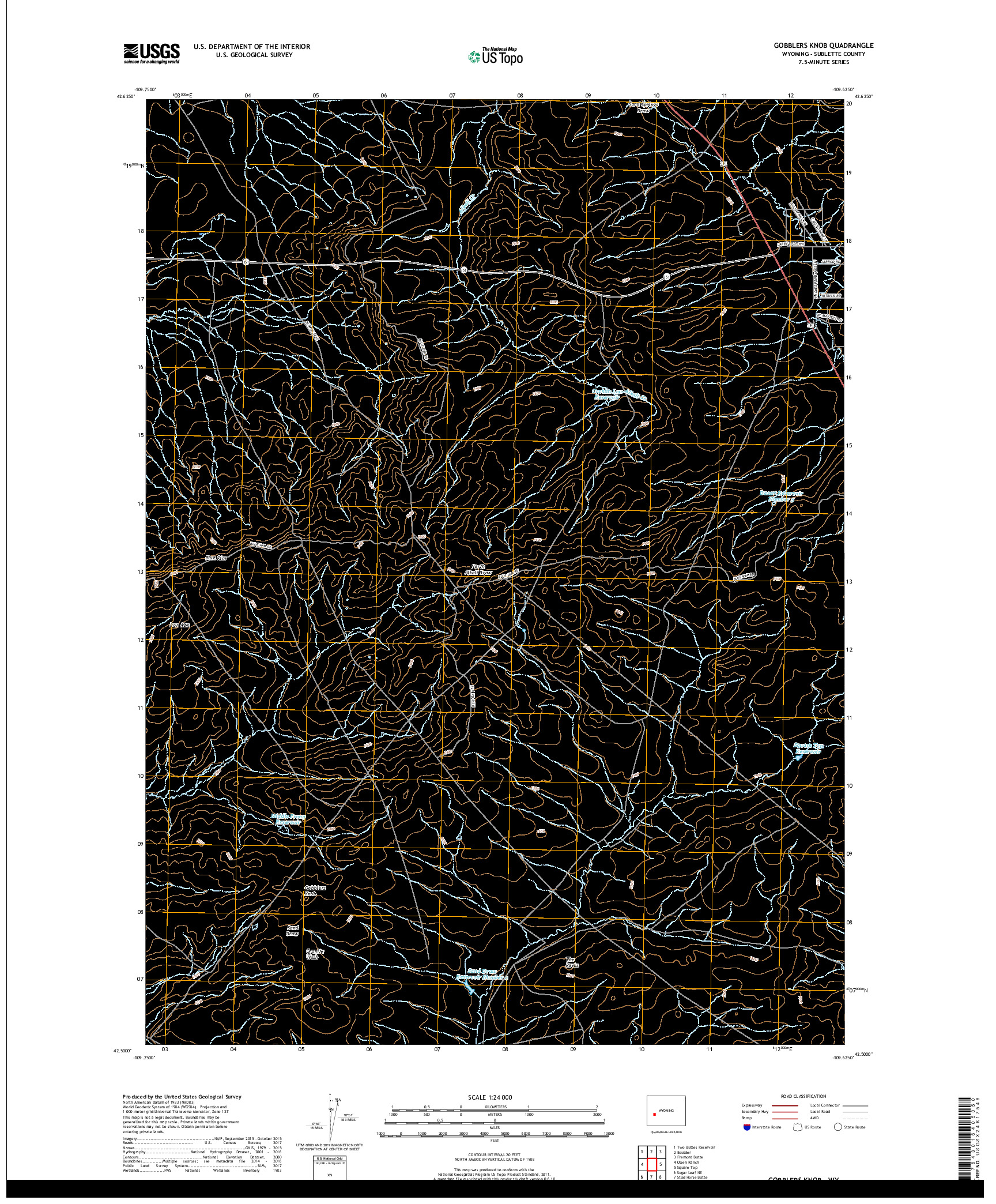 USGS US TOPO 7.5-MINUTE MAP FOR GOBBLERS KNOB, WY 2017