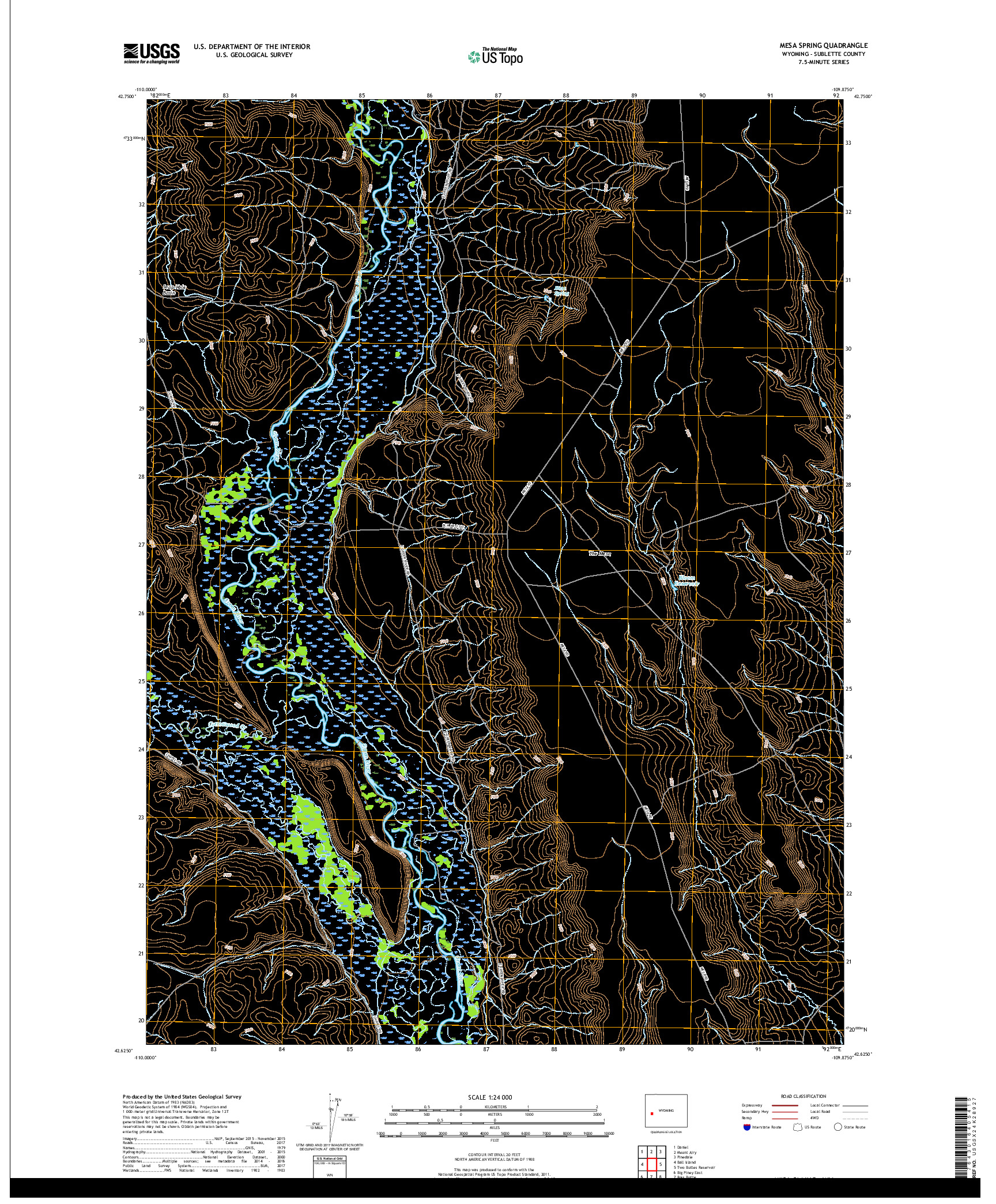 USGS US TOPO 7.5-MINUTE MAP FOR MESA SPRING, WY 2017