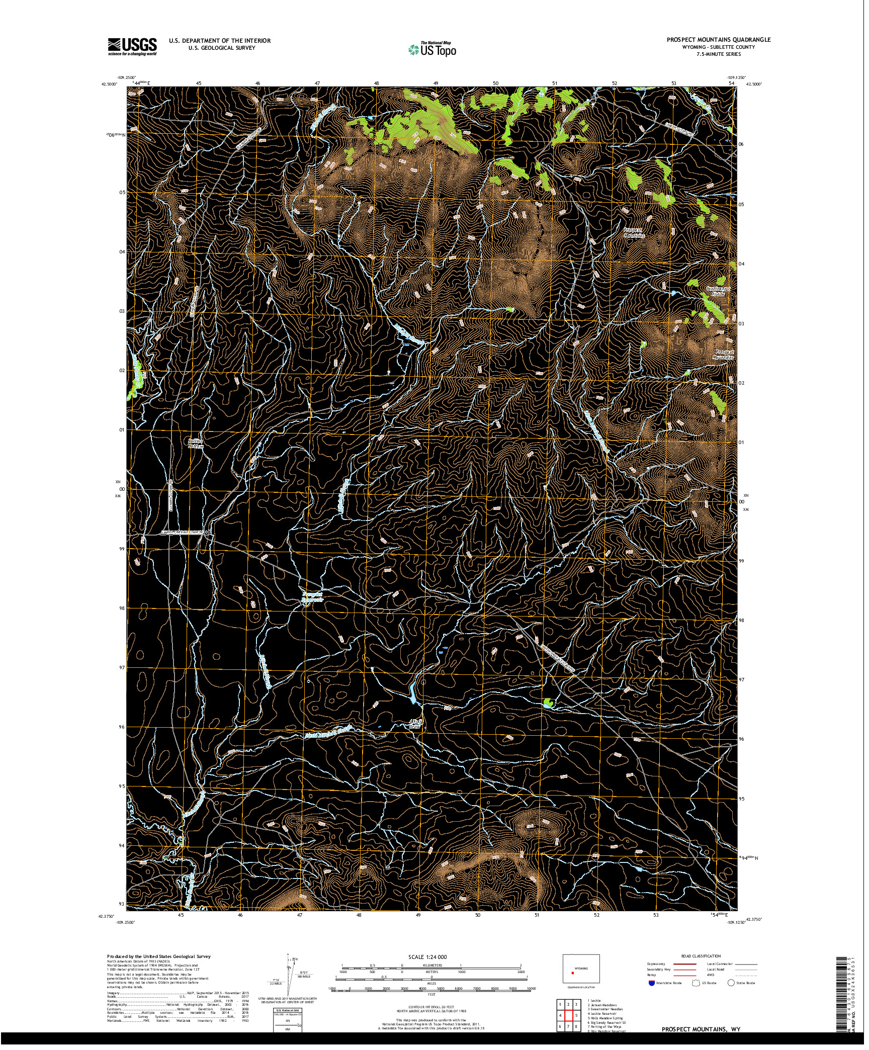 USGS US TOPO 7.5-MINUTE MAP FOR PROSPECT MOUNTAINS, WY 2017