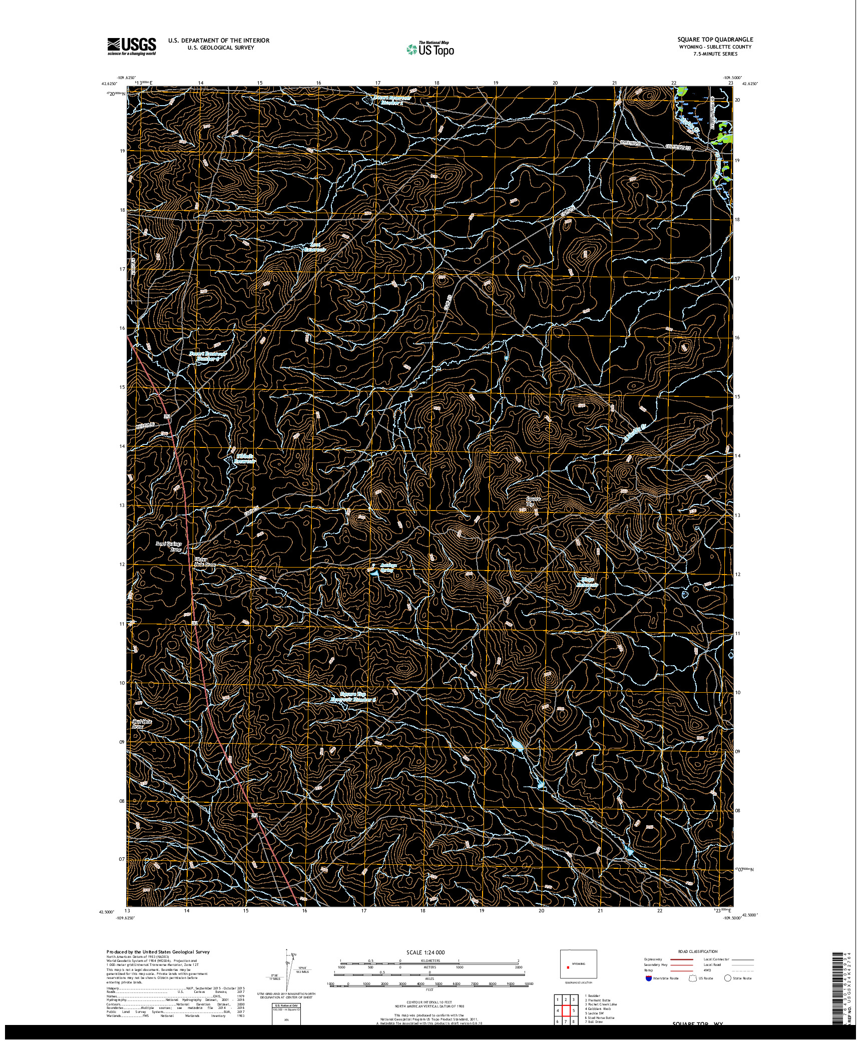 USGS US TOPO 7.5-MINUTE MAP FOR SQUARE TOP, WY 2017