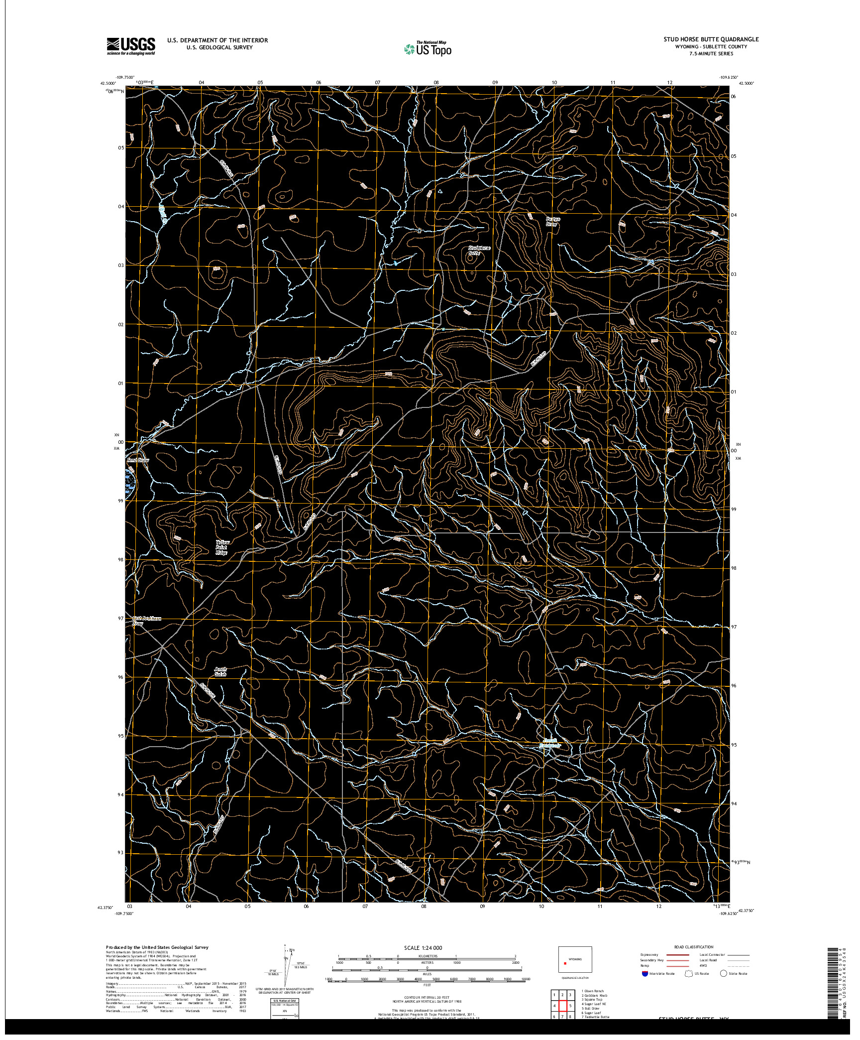 USGS US TOPO 7.5-MINUTE MAP FOR STUD HORSE BUTTE, WY 2017