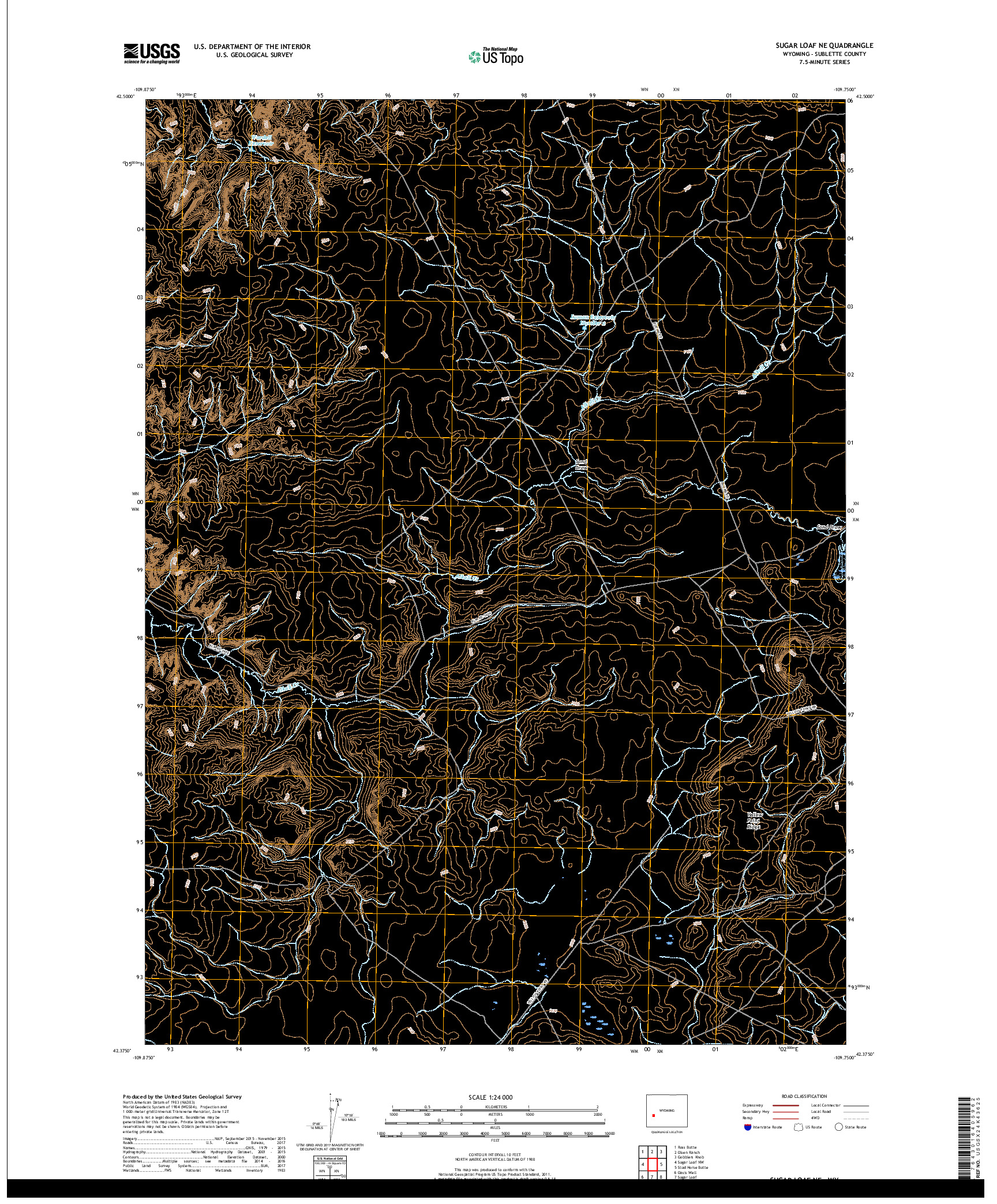 USGS US TOPO 7.5-MINUTE MAP FOR SUGAR LOAF NE, WY 2017