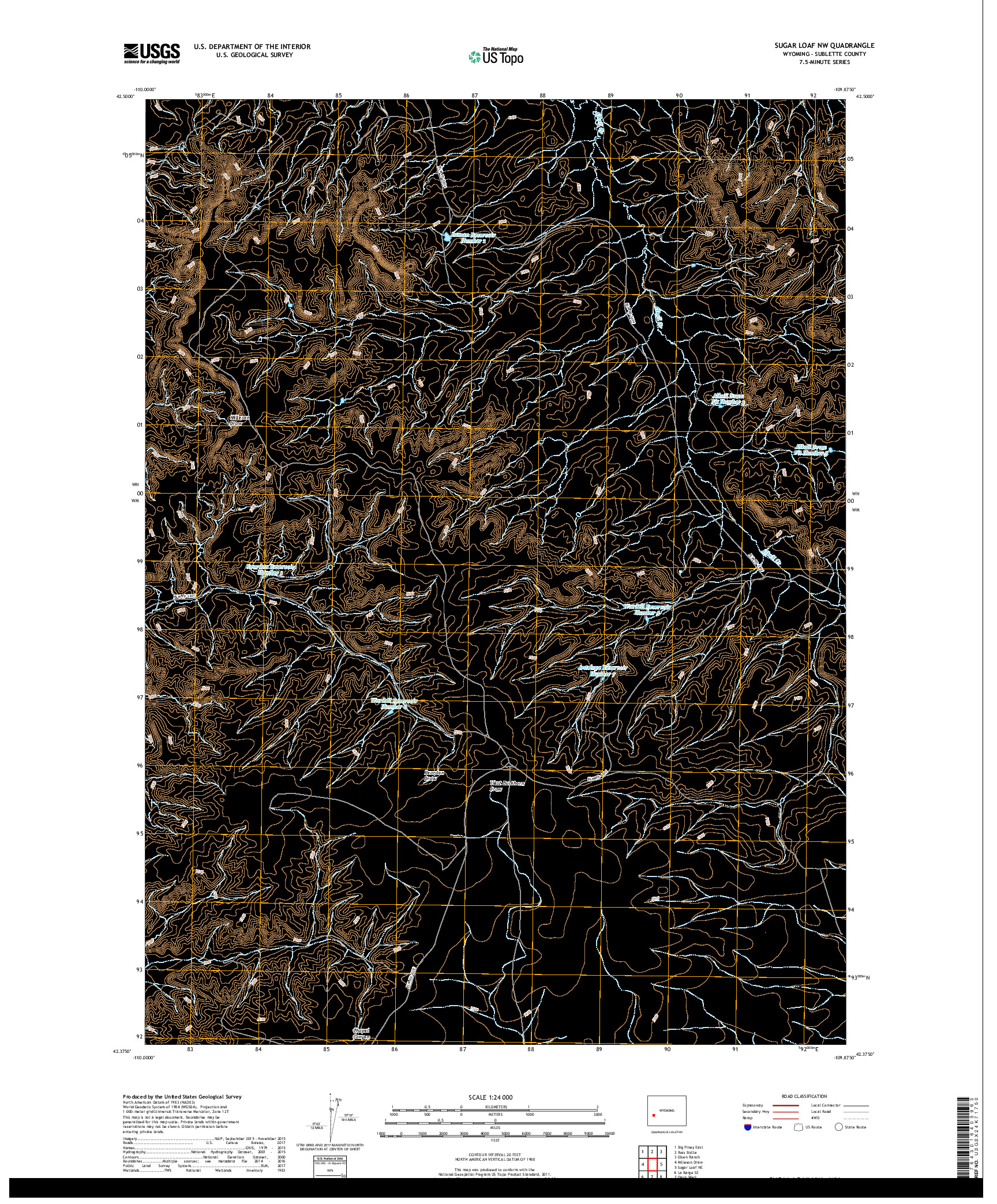 USGS US TOPO 7.5-MINUTE MAP FOR SUGAR LOAF NW, WY 2017