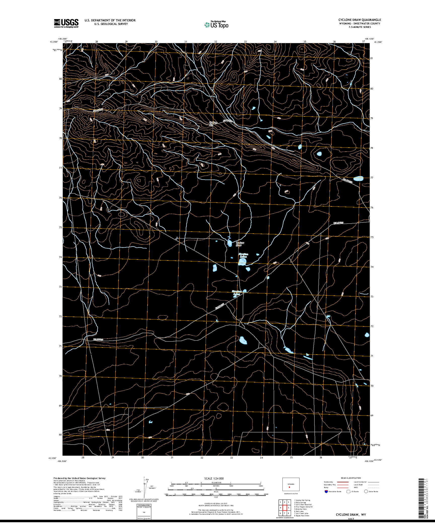 USGS US TOPO 7.5-MINUTE MAP FOR CYCLONE DRAW, WY 2017