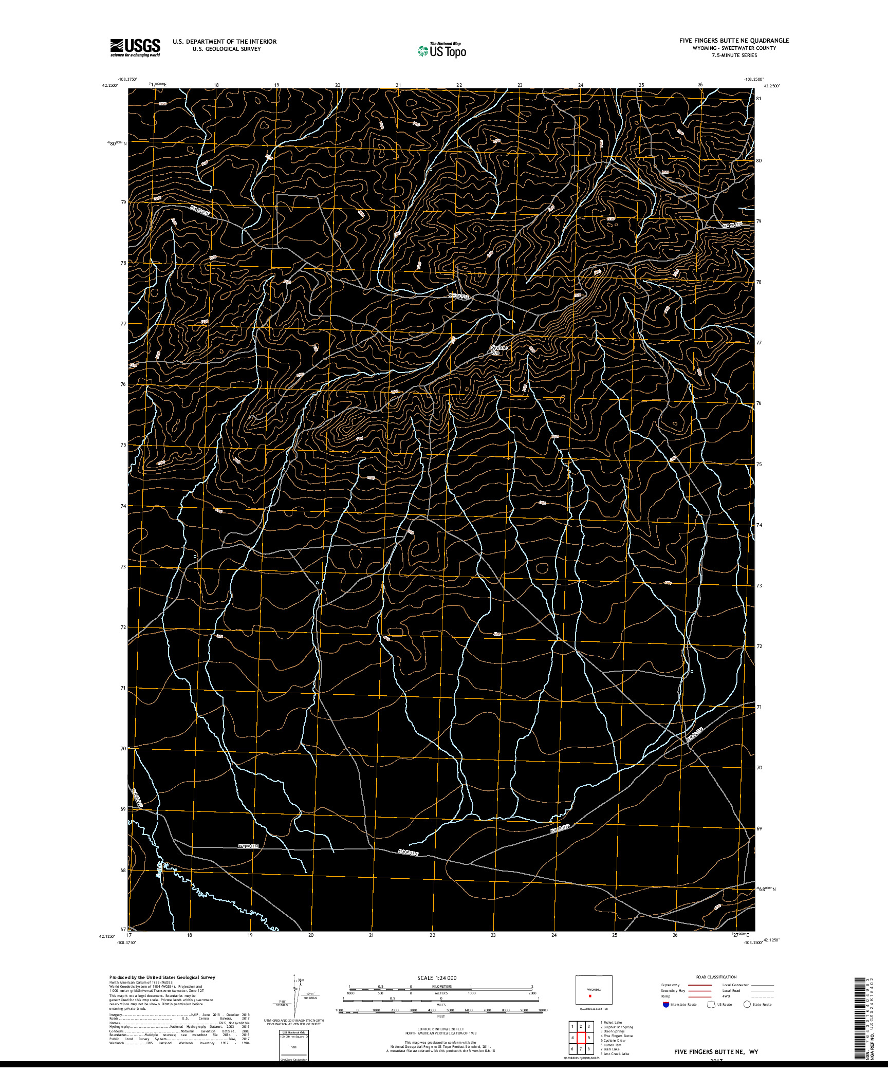 USGS US TOPO 7.5-MINUTE MAP FOR FIVE FINGERS BUTTE NE, WY 2017