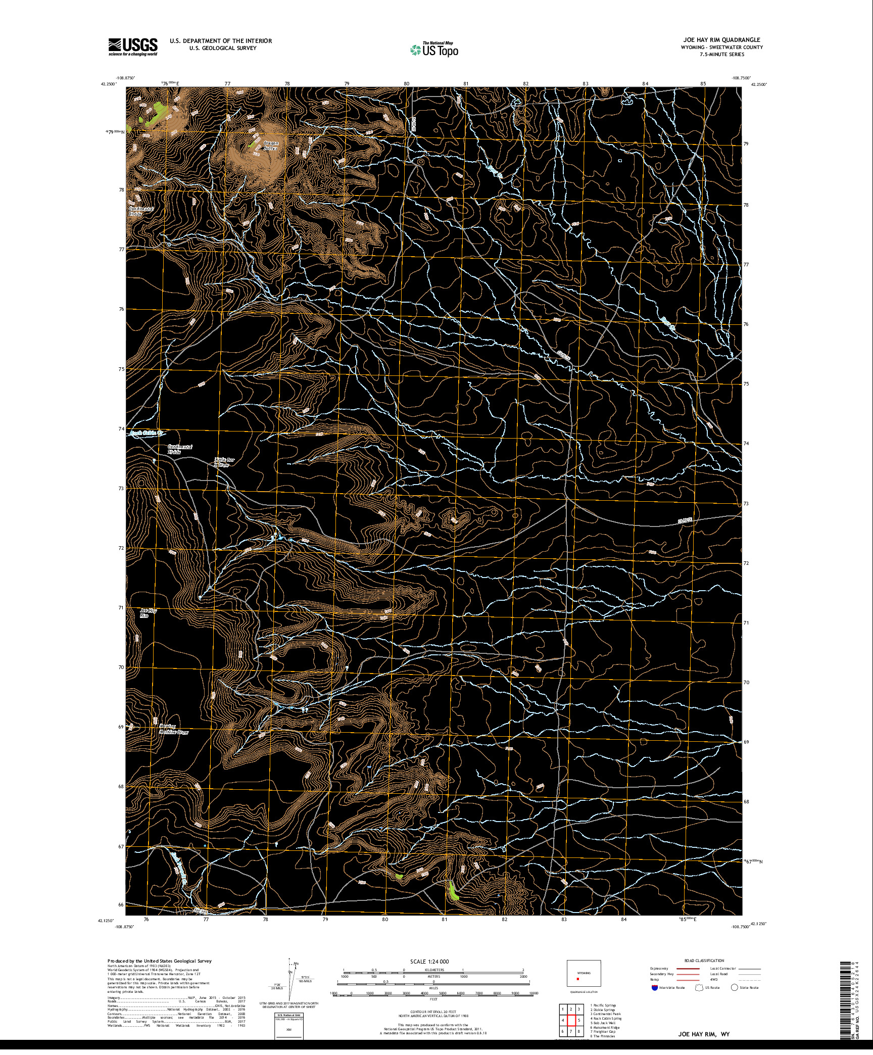 USGS US TOPO 7.5-MINUTE MAP FOR JOE HAY RIM, WY 2017