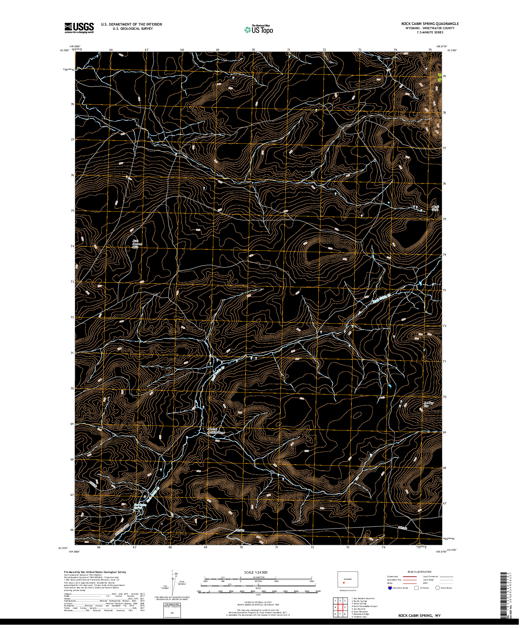 USGS US TOPO 7.5-MINUTE MAP FOR ROCK CABIN SPRING, WY 2017