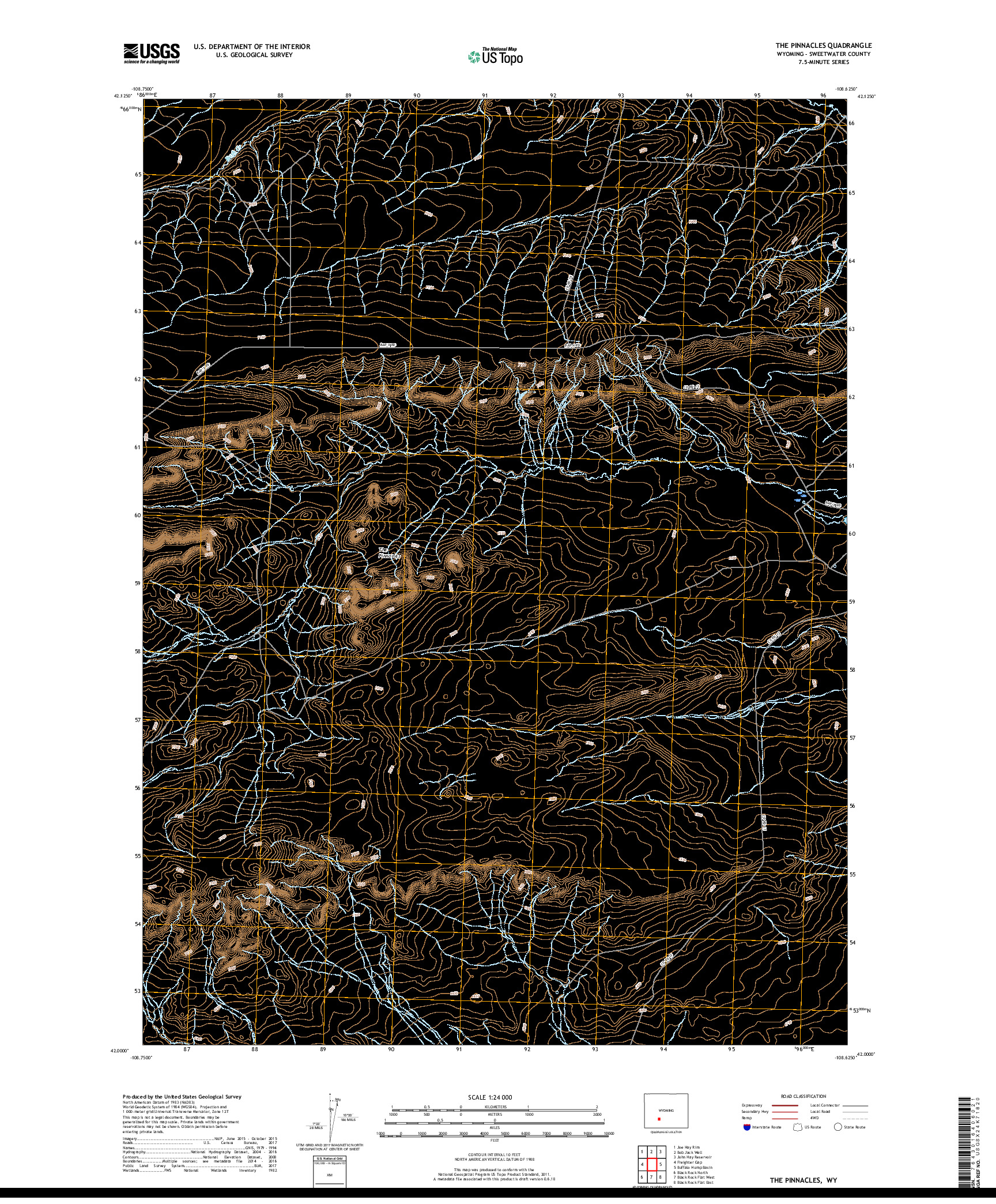 USGS US TOPO 7.5-MINUTE MAP FOR THE PINNACLES, WY 2017