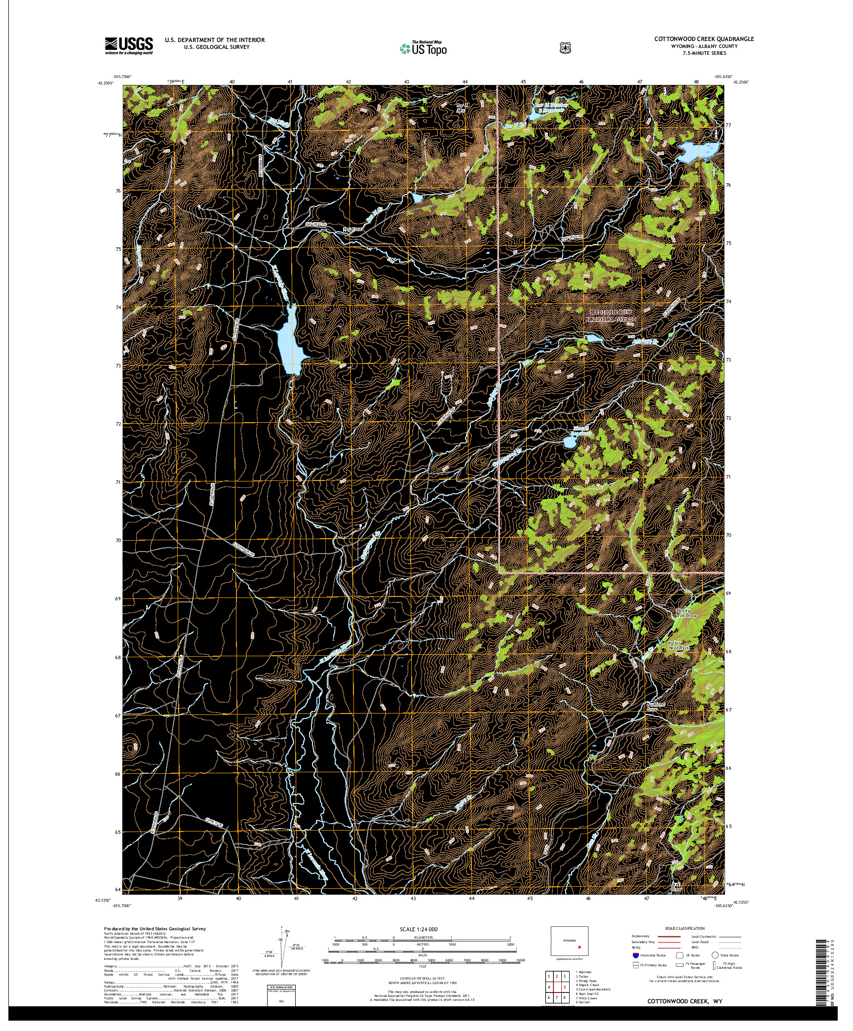 USGS US TOPO 7.5-MINUTE MAP FOR COTTONWOOD CREEK, WY 2017
