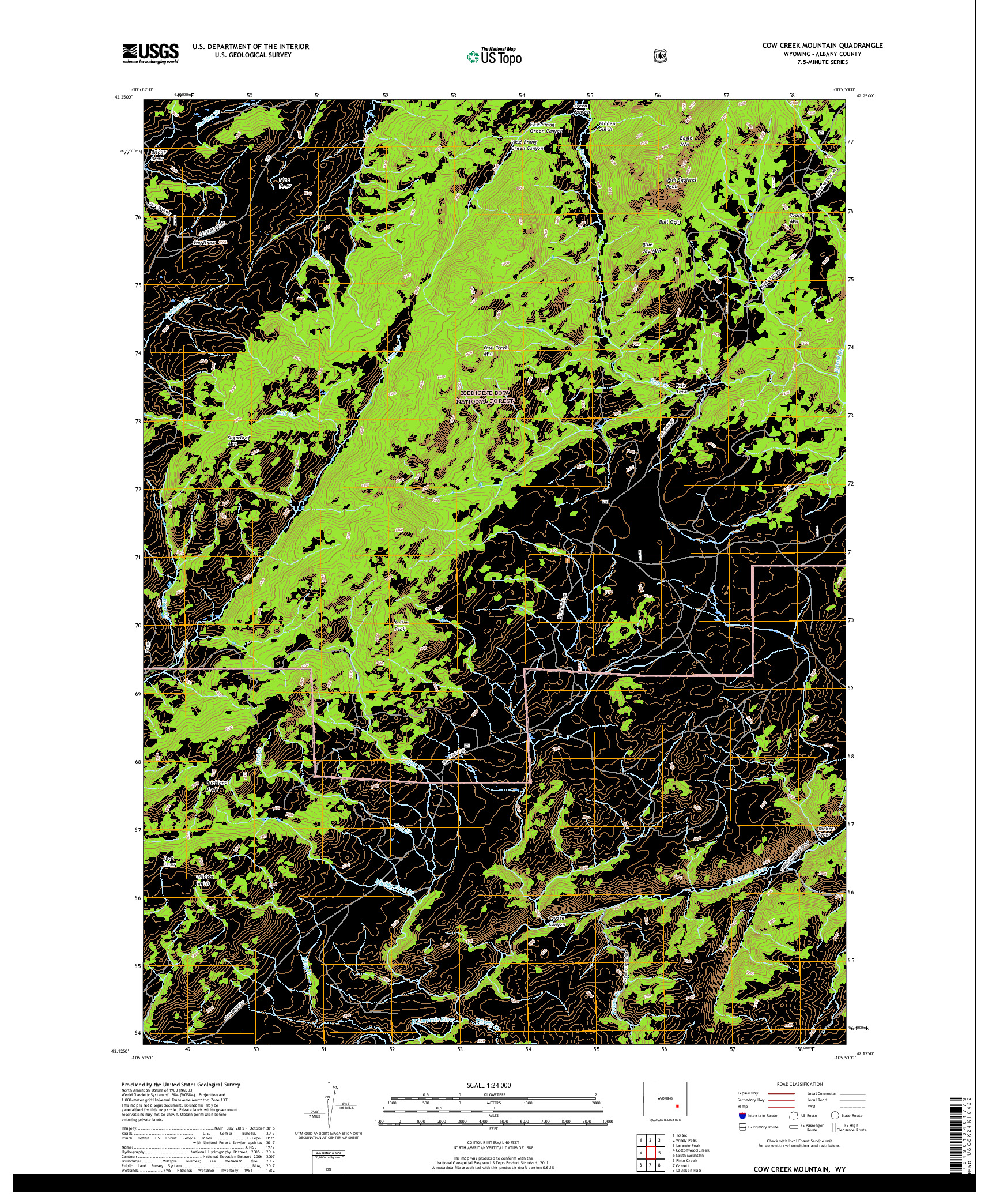 USGS US TOPO 7.5-MINUTE MAP FOR COW CREEK MOUNTAIN, WY 2017