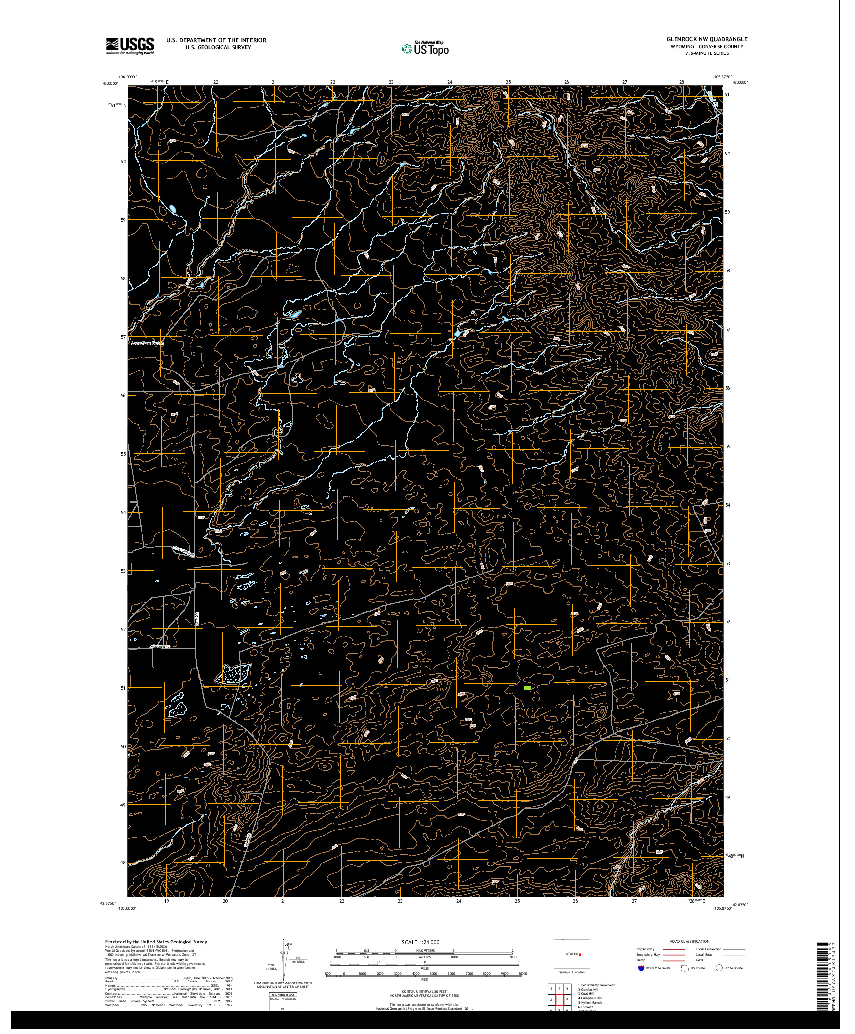 USGS US TOPO 7.5-MINUTE MAP FOR GLENROCK NW, WY 2017