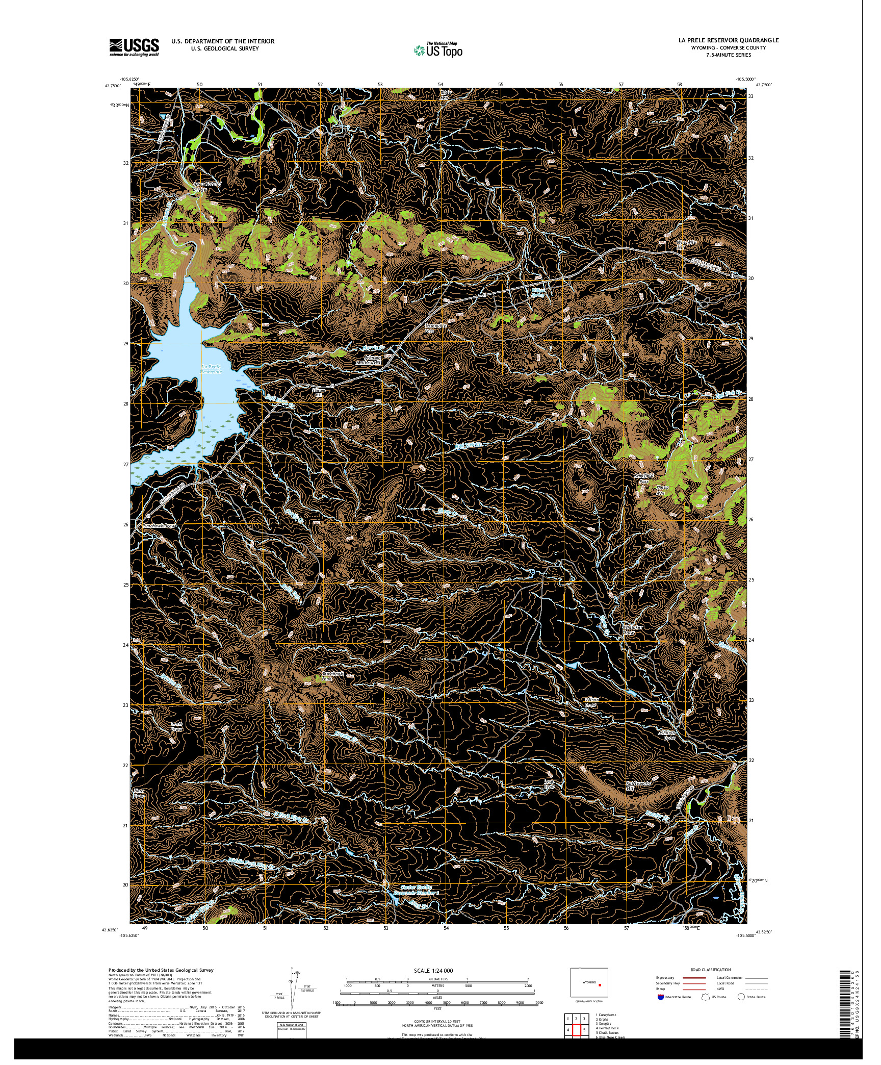 USGS US TOPO 7.5-MINUTE MAP FOR LA PRELE RESERVOIR, WY 2017