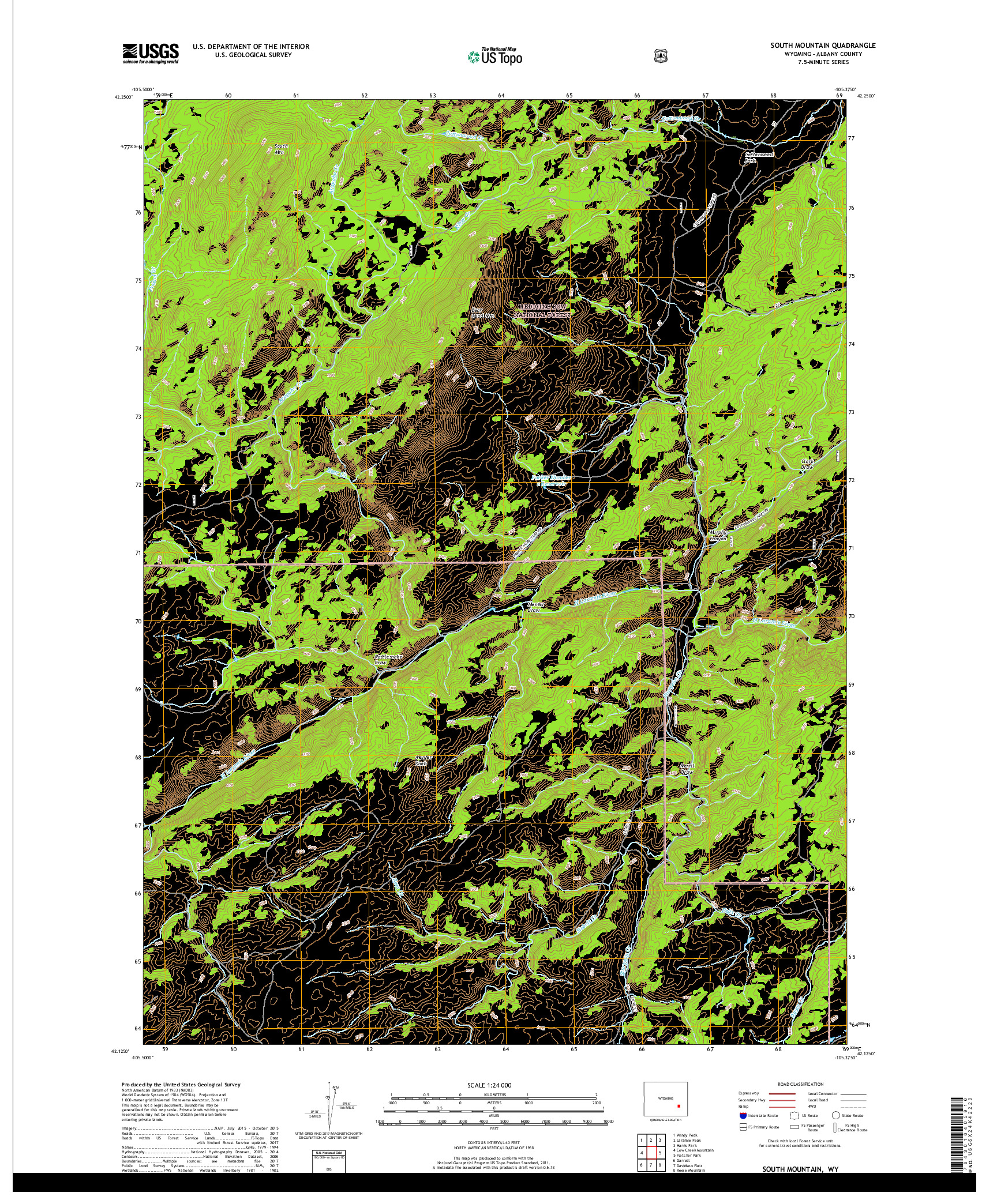 USGS US TOPO 7.5-MINUTE MAP FOR SOUTH MOUNTAIN, WY 2017