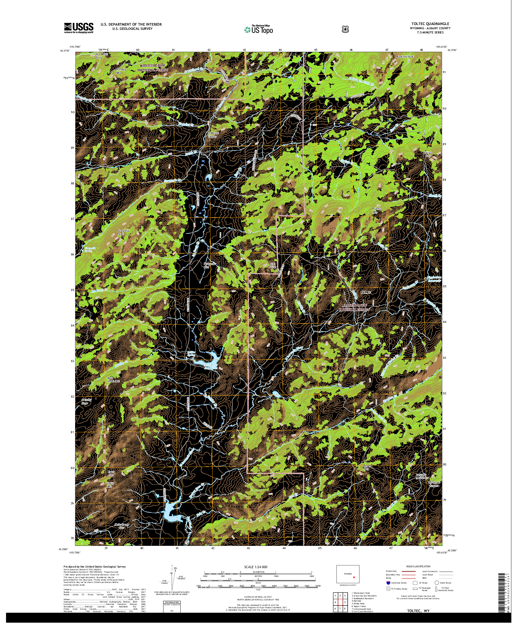 USGS US TOPO 7.5-MINUTE MAP FOR TOLTEC, WY 2017