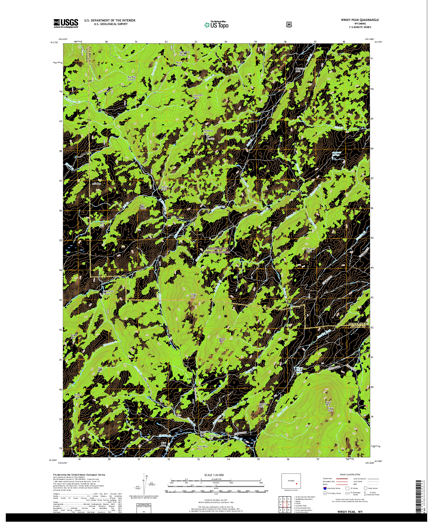 USGS US TOPO 7.5-MINUTE MAP FOR WINDY PEAK, WY 2017