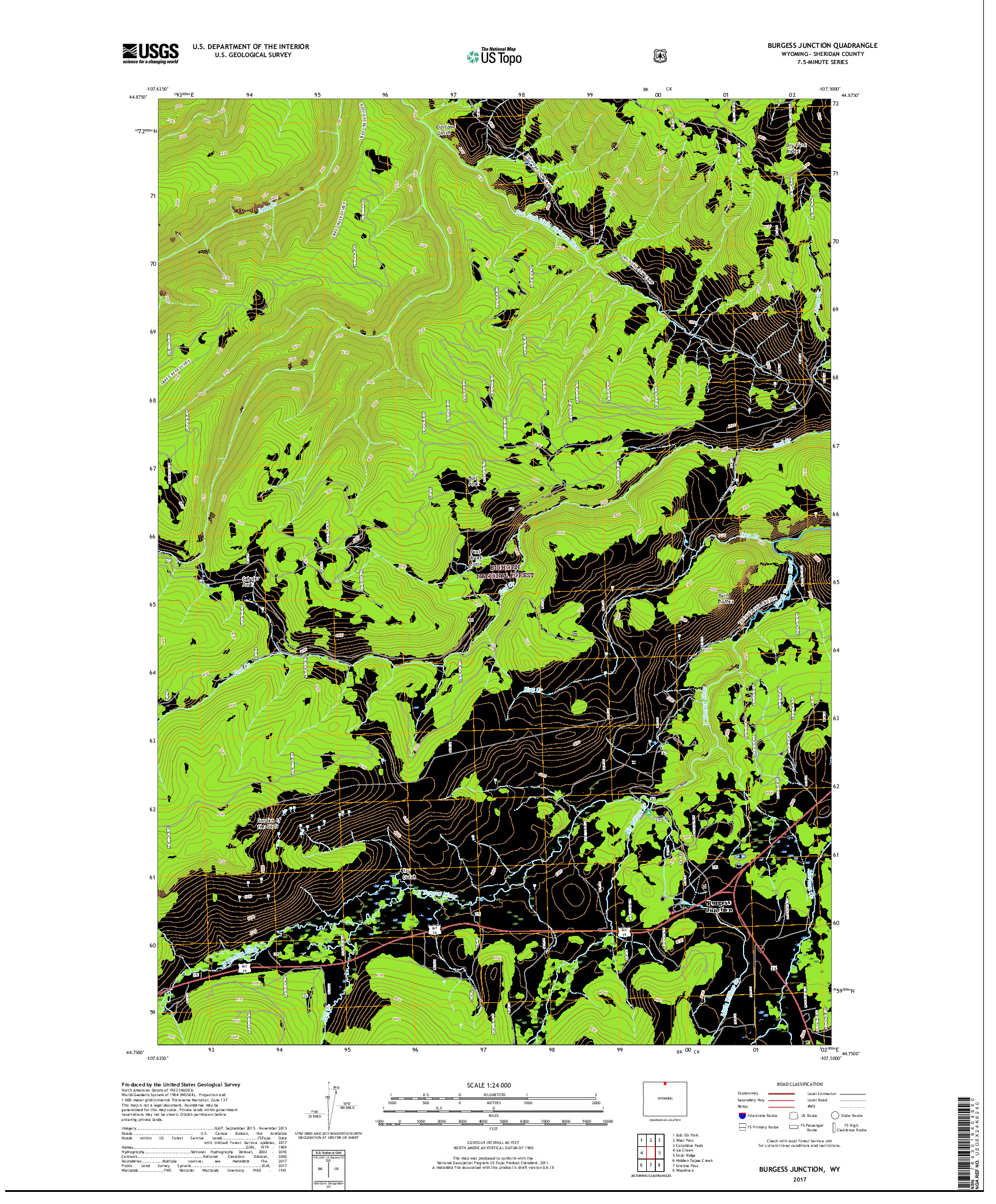 USGS US TOPO 7.5-MINUTE MAP FOR BURGESS JUNCTION, WY 2017