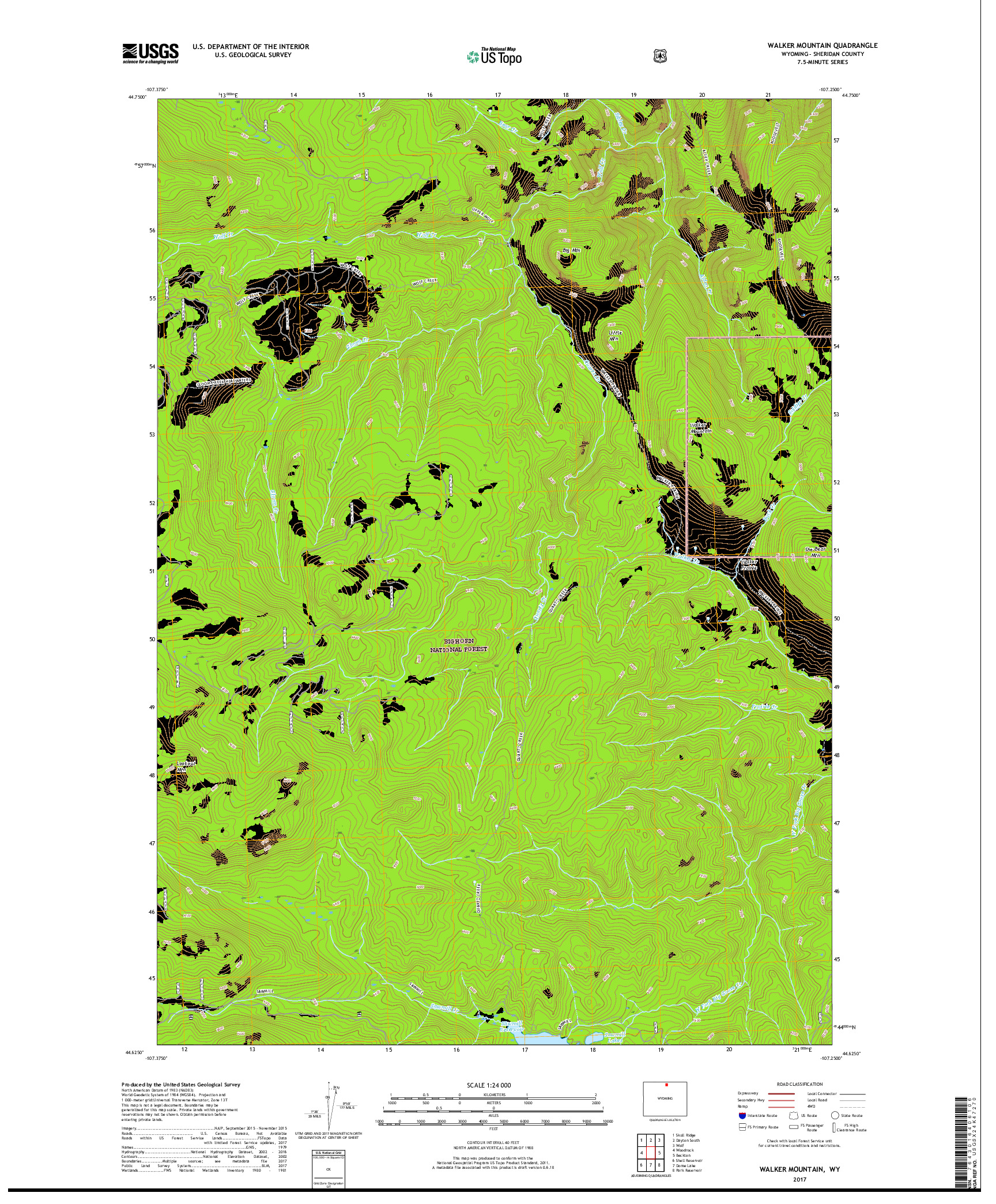 USGS US TOPO 7.5-MINUTE MAP FOR WALKER MOUNTAIN, WY 2017