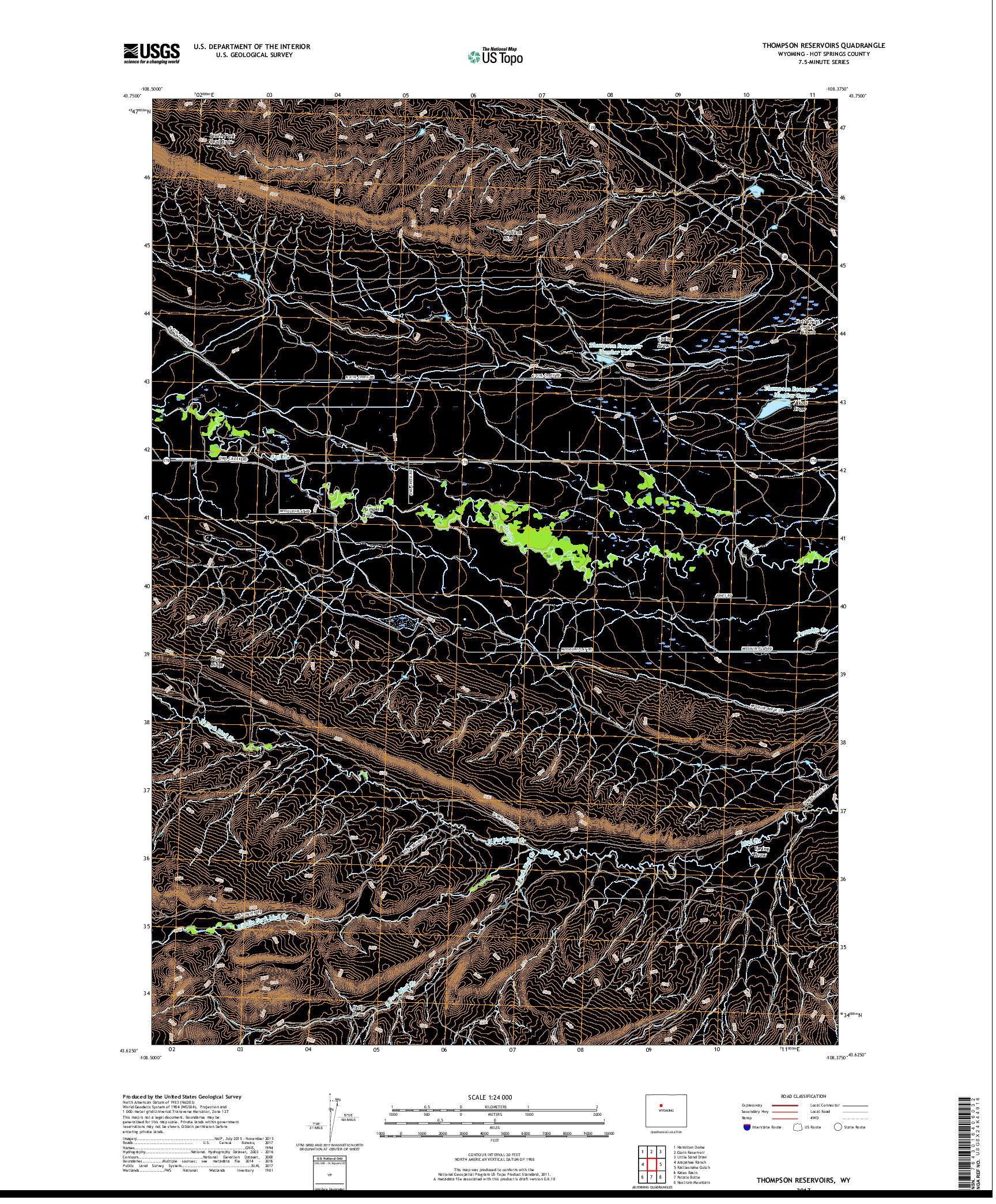 USGS US TOPO 7.5-MINUTE MAP FOR THOMPSON RESERVOIRS, WY 2017