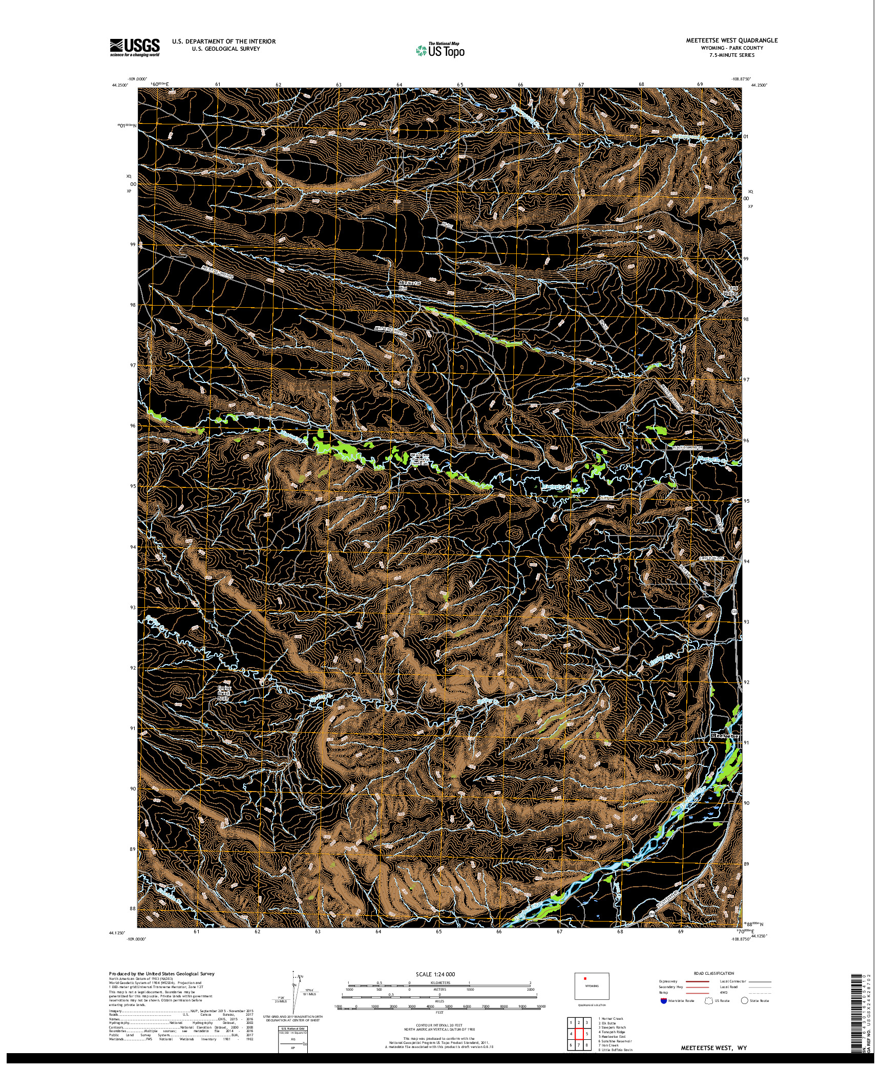 USGS US TOPO 7.5-MINUTE MAP FOR MEETEETSE WEST, WY 2017