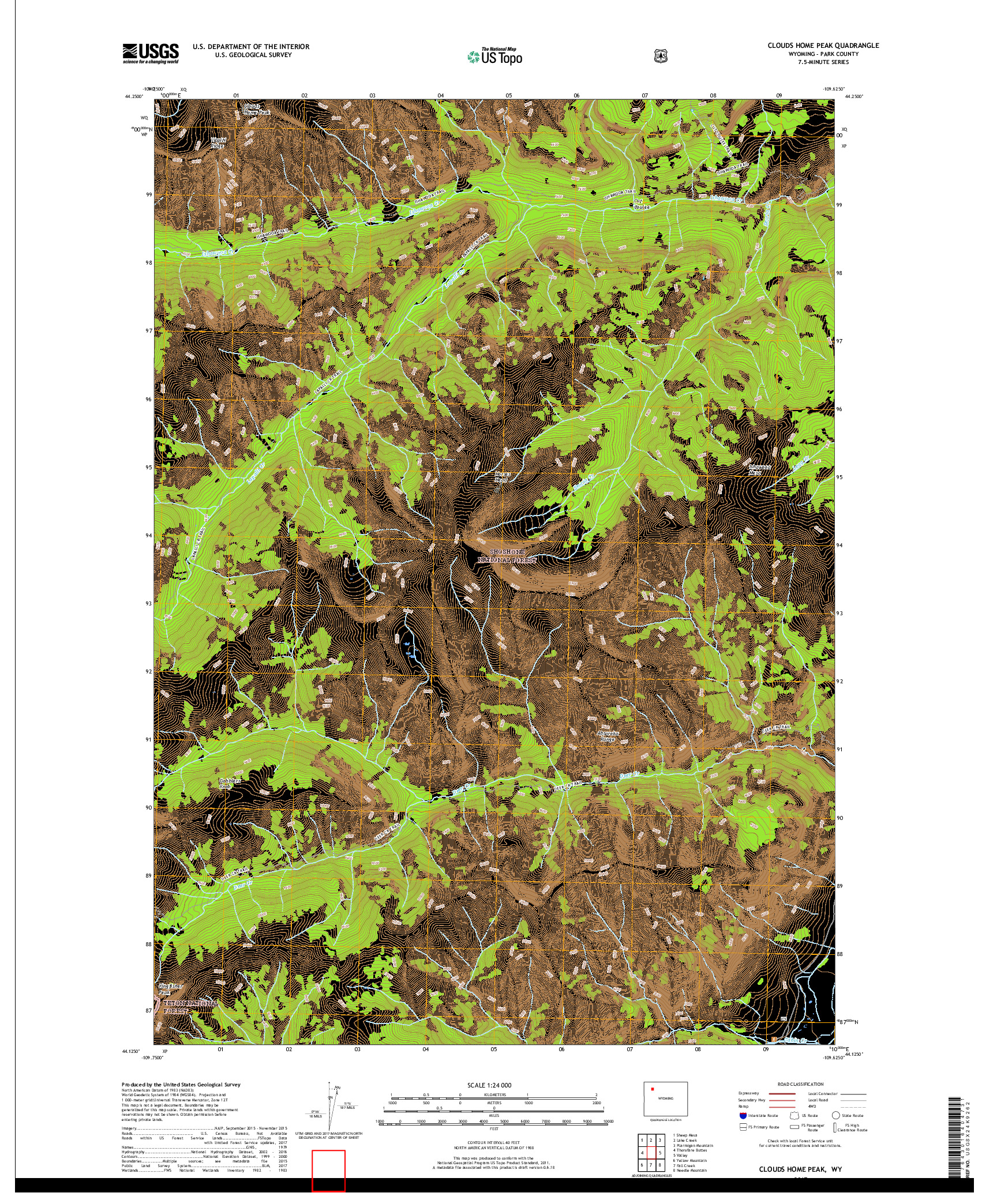 USGS US TOPO 7.5-MINUTE MAP FOR CLOUDS HOME PEAK, WY 2017