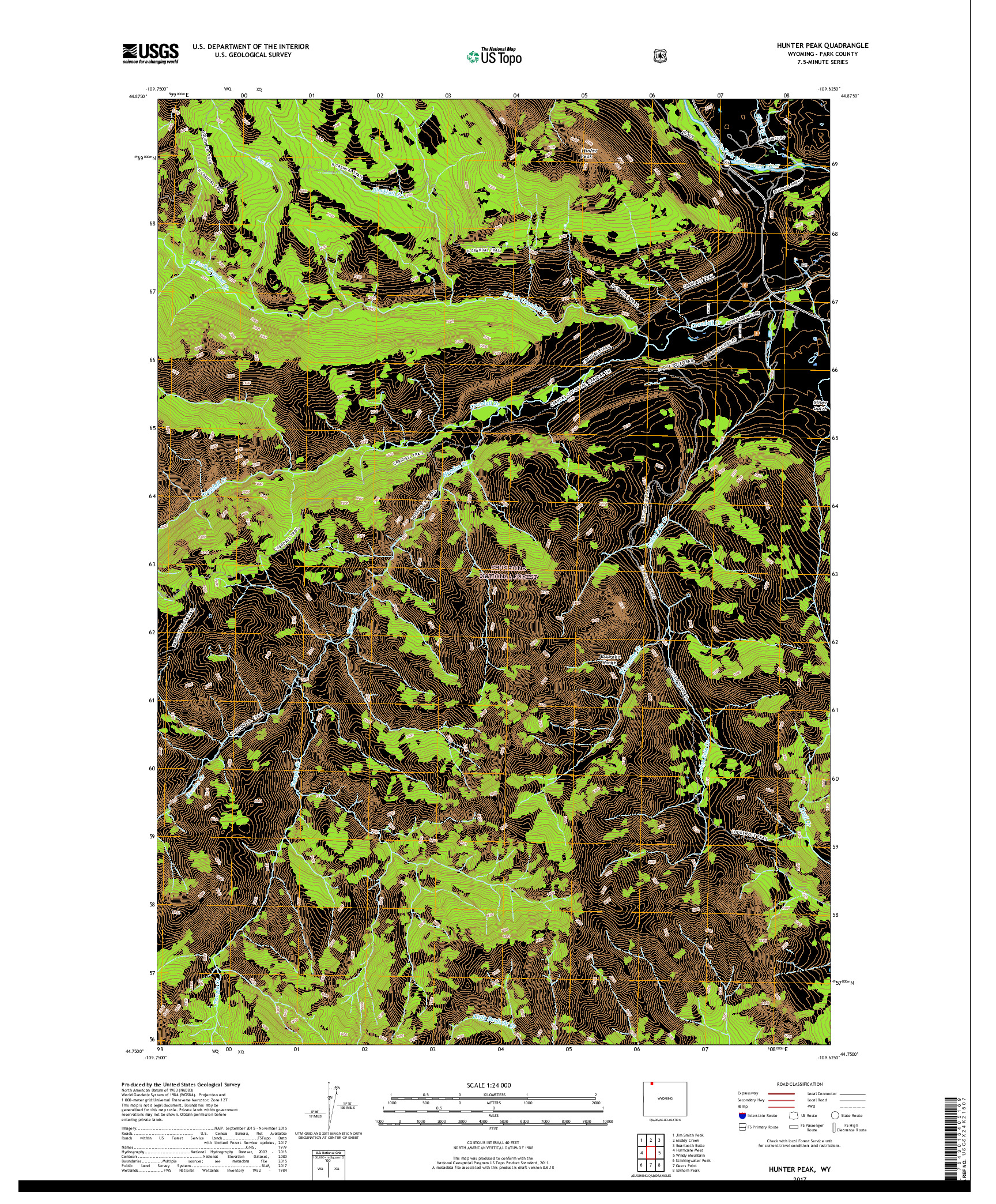 USGS US TOPO 7.5-MINUTE MAP FOR HUNTER PEAK, WY 2017