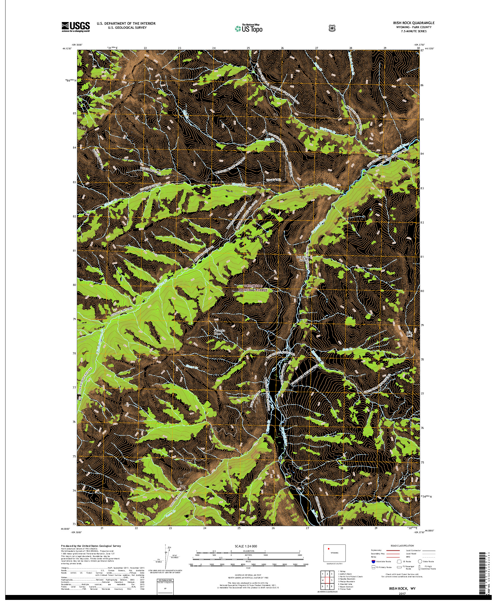 USGS US TOPO 7.5-MINUTE MAP FOR IRISH ROCK, WY 2017