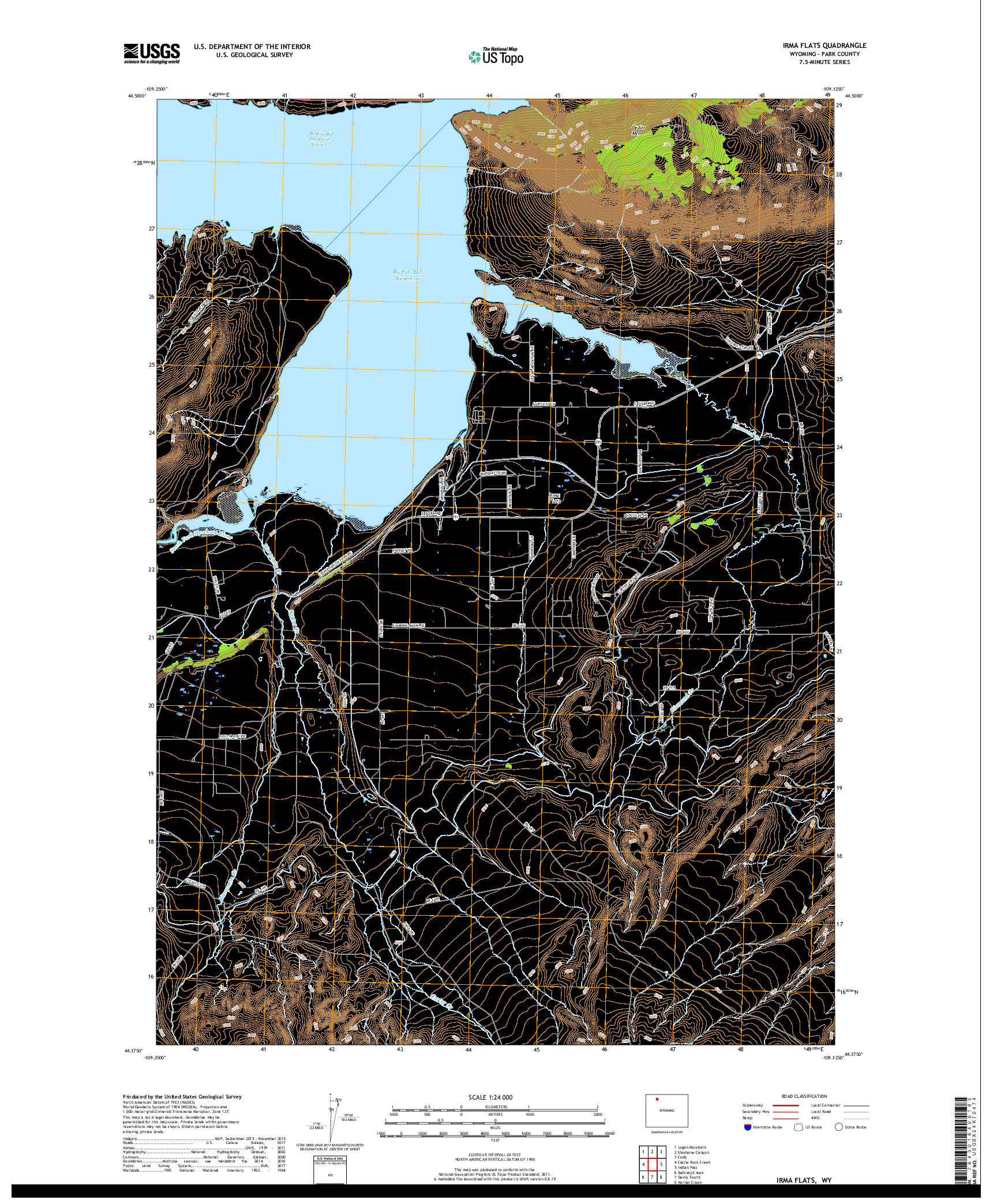 USGS US TOPO 7.5-MINUTE MAP FOR IRMA FLATS, WY 2017